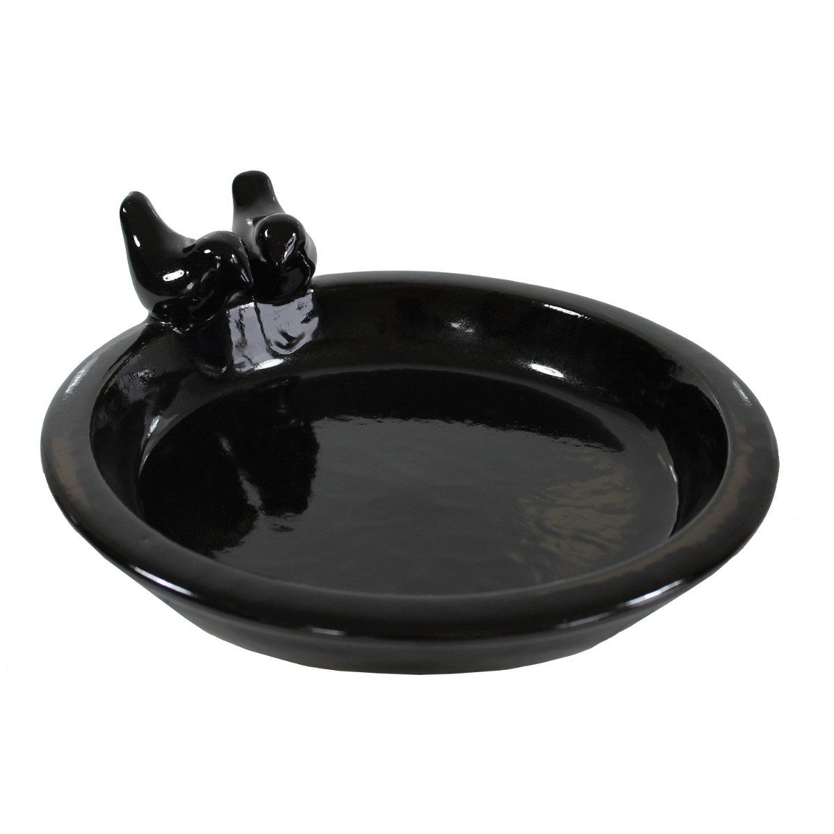 colourliving Vogeltränke für den Garten "Noble" mit 2 Deko-Vögel, 30cm schwarz glänzend Keramik, handbemalt, jede ein Unikat, leicht zu reinigen
