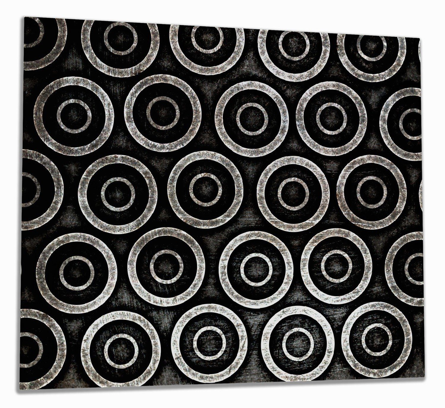 Wallario Herd-Abdeckplatte Abstraktes Kreismuster in schwarz und silber, ESG-Sicherheitsglas, (Glasplatte, 1 tlg., inkl. 5mm Noppen), verschiedene Größen