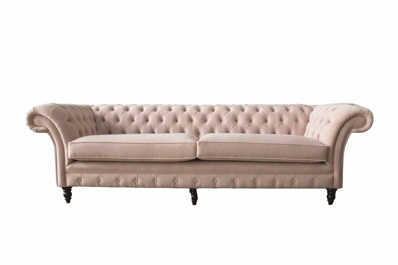 JVmoebel Chesterfield-Sofa 4 Sitzer Chesterfield Sofa handgefertigt in rosa Stoff