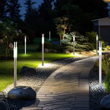 etc-shop LED Gartenleuchte, LED-Leuchtmittel fest verbaut, Solarlampe Steckleuchte Außenlampe Wegeleuchte LED Edelstahl 7er Set