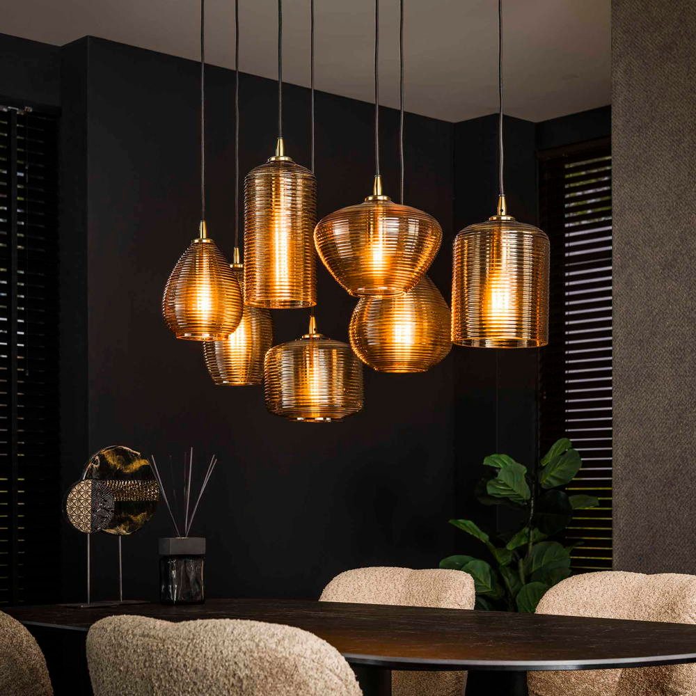famlights Pendelleuchte famlights, Pendelleuchte Melis in Bernstein E27 7-flammig