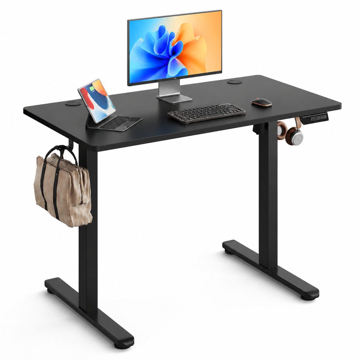 DEVAISE Schreibtisch Höhenverstellbarer Schreibtisch elektrisch 100×60 cm (Höhenverstellung 72–118 cm, Memory-Funktion für 3 Höhen, leise <50 dB, Durchgehende Tischplatte), Höhenverstellbarer Schreibtisch mit durchgehender Tischplatte