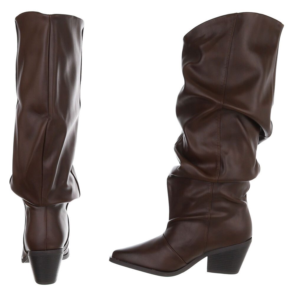 Ital-Design Damen Cowboystiefel kniehoch mit Blockabsatz Westernstiefel (92125409) Blockabsatz Stiefel in Braun – Bild 5 von 5
