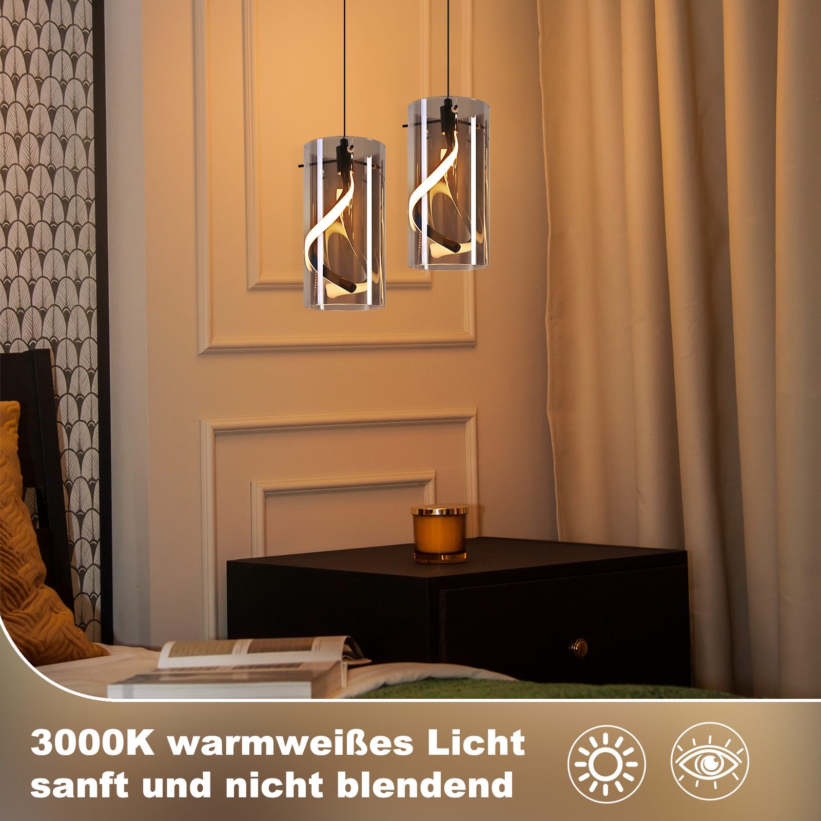 ZMH LED Pendelleuchte Esstisch Hängelampe Vintage - Hängeleuchte Glas 1/3 Flammig, LED fest integriert