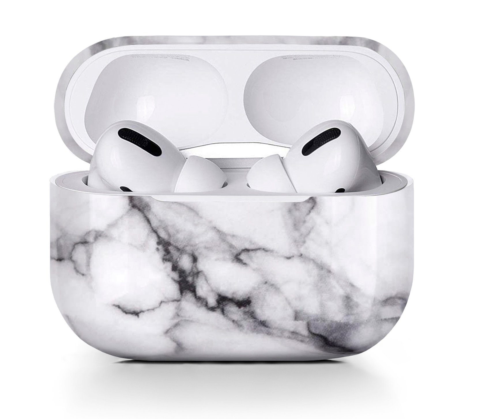 MyGadget Kopfhörer-Schutzhülle Hardcase Hülle Glänzend Marmor Muster Case  Cover, kompatibel mit Apple Airpods Pro - Qi kompatibel - Case Schutzhülle  - robuster & stoßfester Bumper - Marmor Weiß