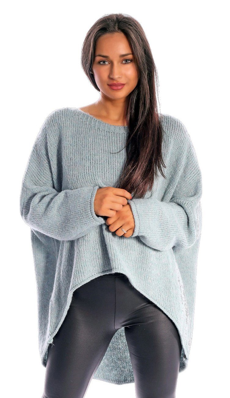 Strickpullover Charis Hinten kurz Oversize Look Hellblau lang Vorne Moda Pullover im