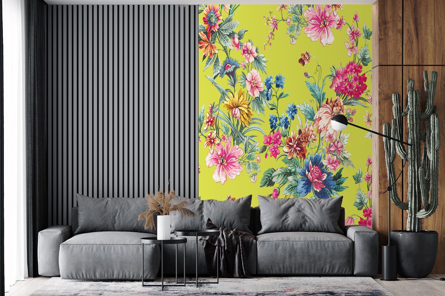 Wohnzimmer, (3 Pastell, für bedruckt, MuchoWow Wandtapete Tapete St), - Montagefertig Fototapete Blumen Farben Vinyl Matt, -