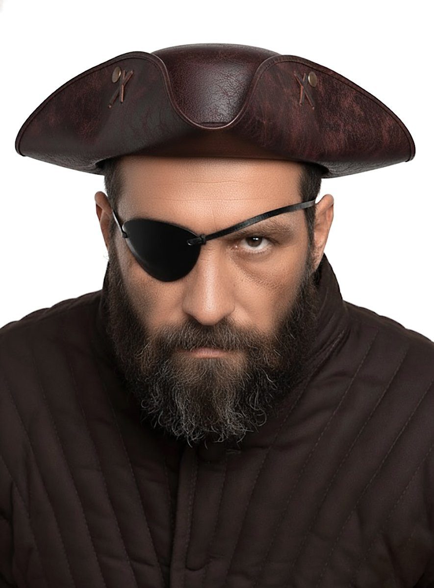 thetru Piraten-Kostüm Rustikaler Piratenhut braun - Fasching Karneval, Brauner Dreispitz im wettergegerbten Leder-Look