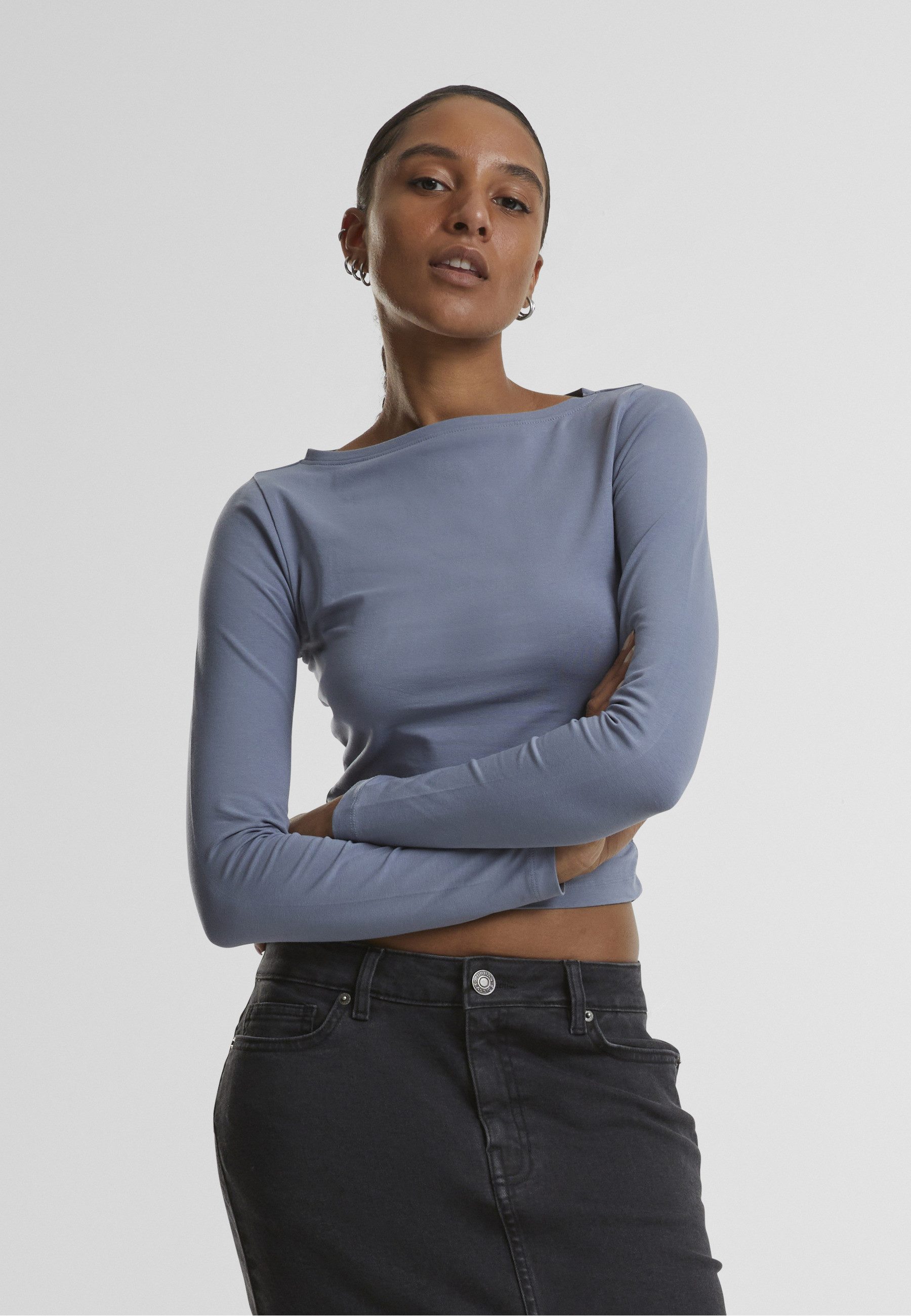URBAN CLASSICS Longsleeve Urban Classics Ladies Ruffled Super Slim Longsleeve (1-tlg)