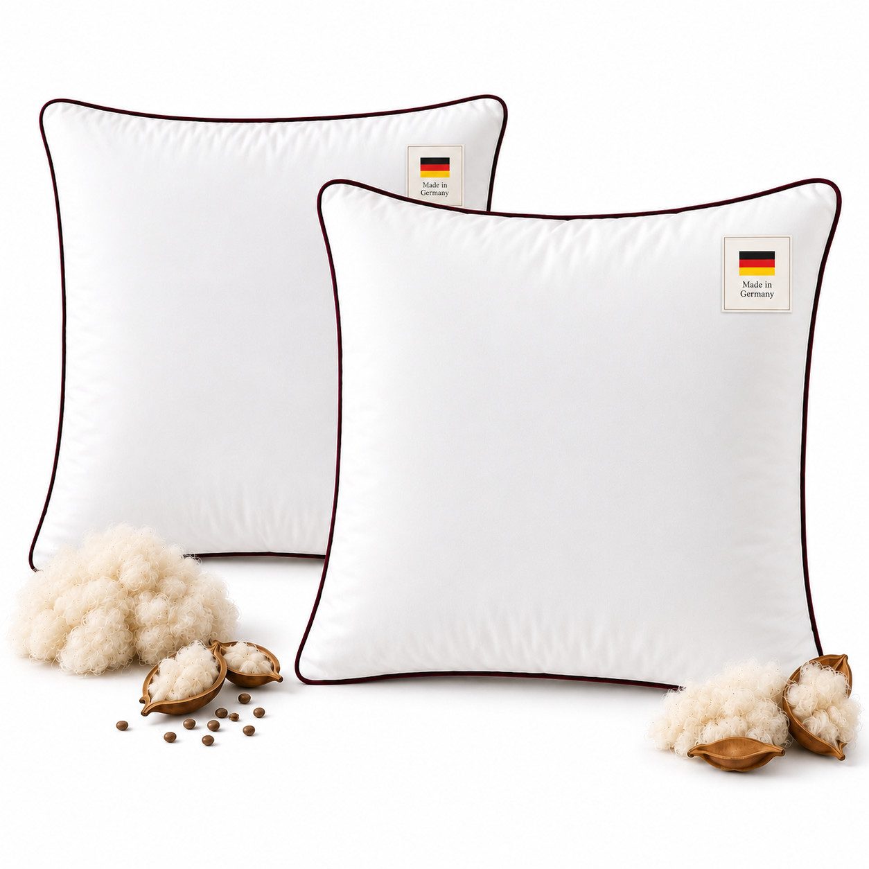 NEXGEN Luxus Naturfaserkopfkissen Kapok-Kissen mit Baumwollbezug & Biese, Kapok-Füllung, Hotelqualität, Made in Germany, Kapok-Naturfüllung, weich, Baumwollbezug mit Biese