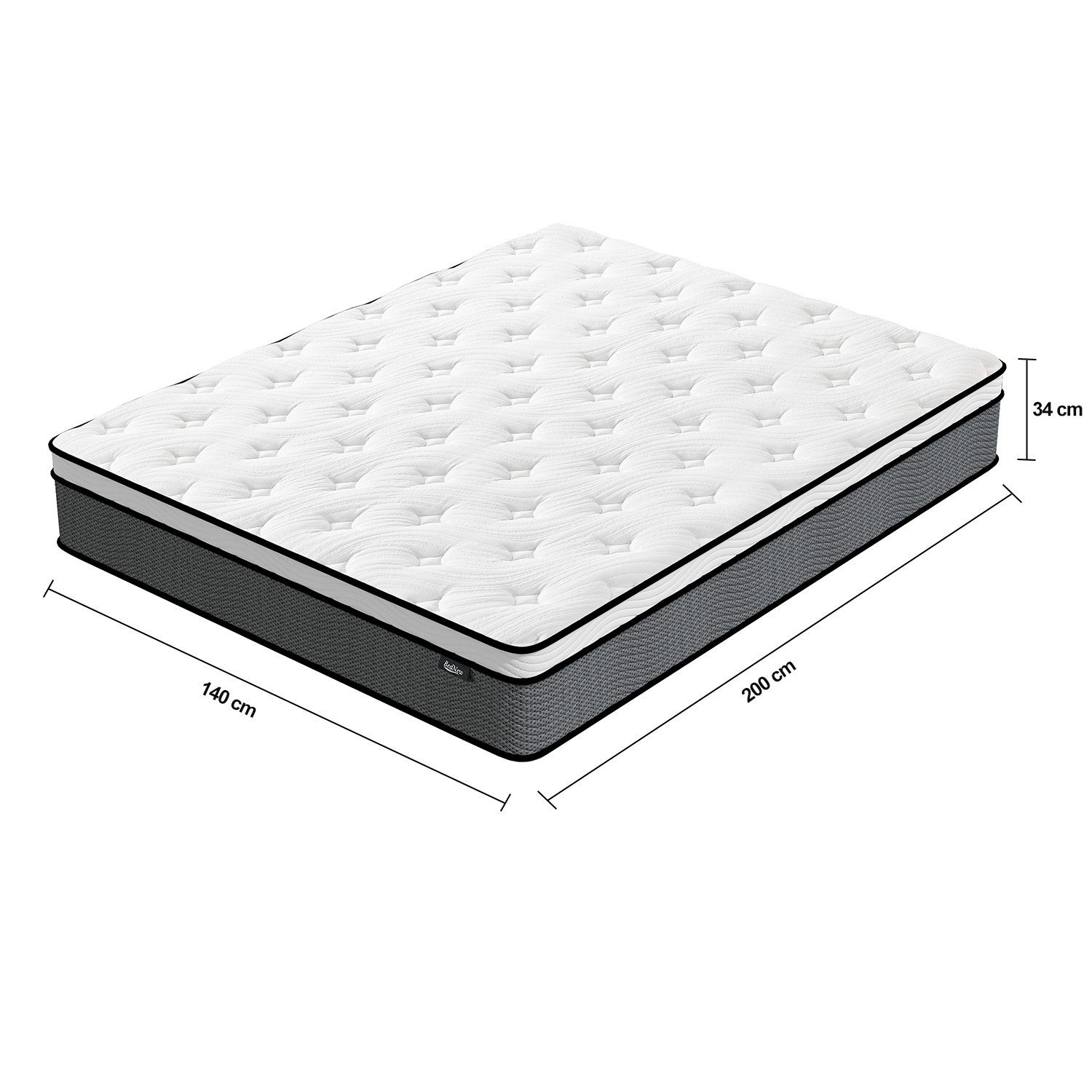 Taschenfederkernmatratze mit Comfort Memory-Schaum Schicht, 140 x 200cm,H3 Höhe, Bednew, 34 cm hoch, Druckentlastung, Temperaturausgleichend, 101 Nächte Probeschlafen