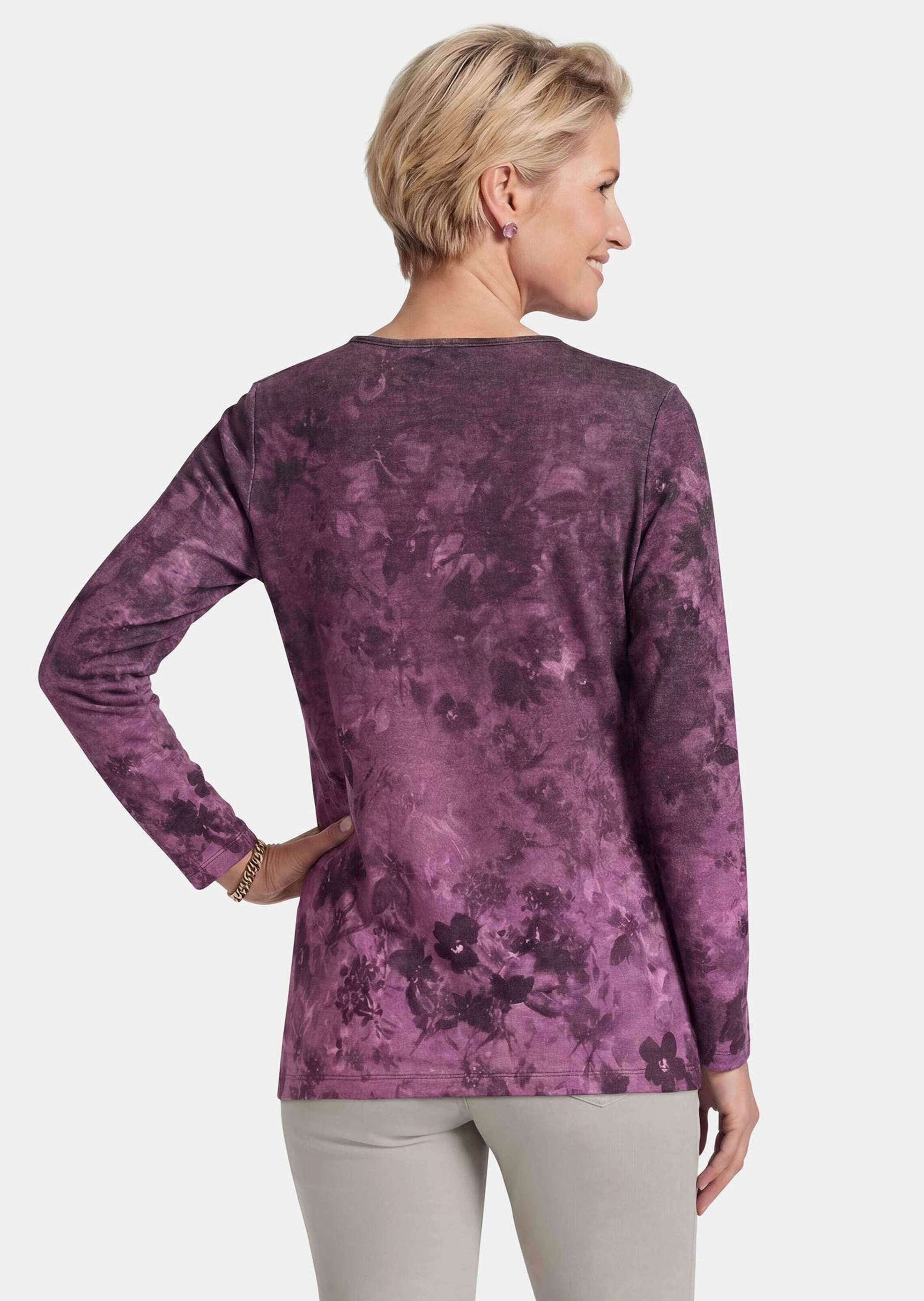 GOLDNER Langarmshirt Jerseyshirt mit Blütenranken Flauschiges Langarmshirt mit Glitzersteinen, Rundhals