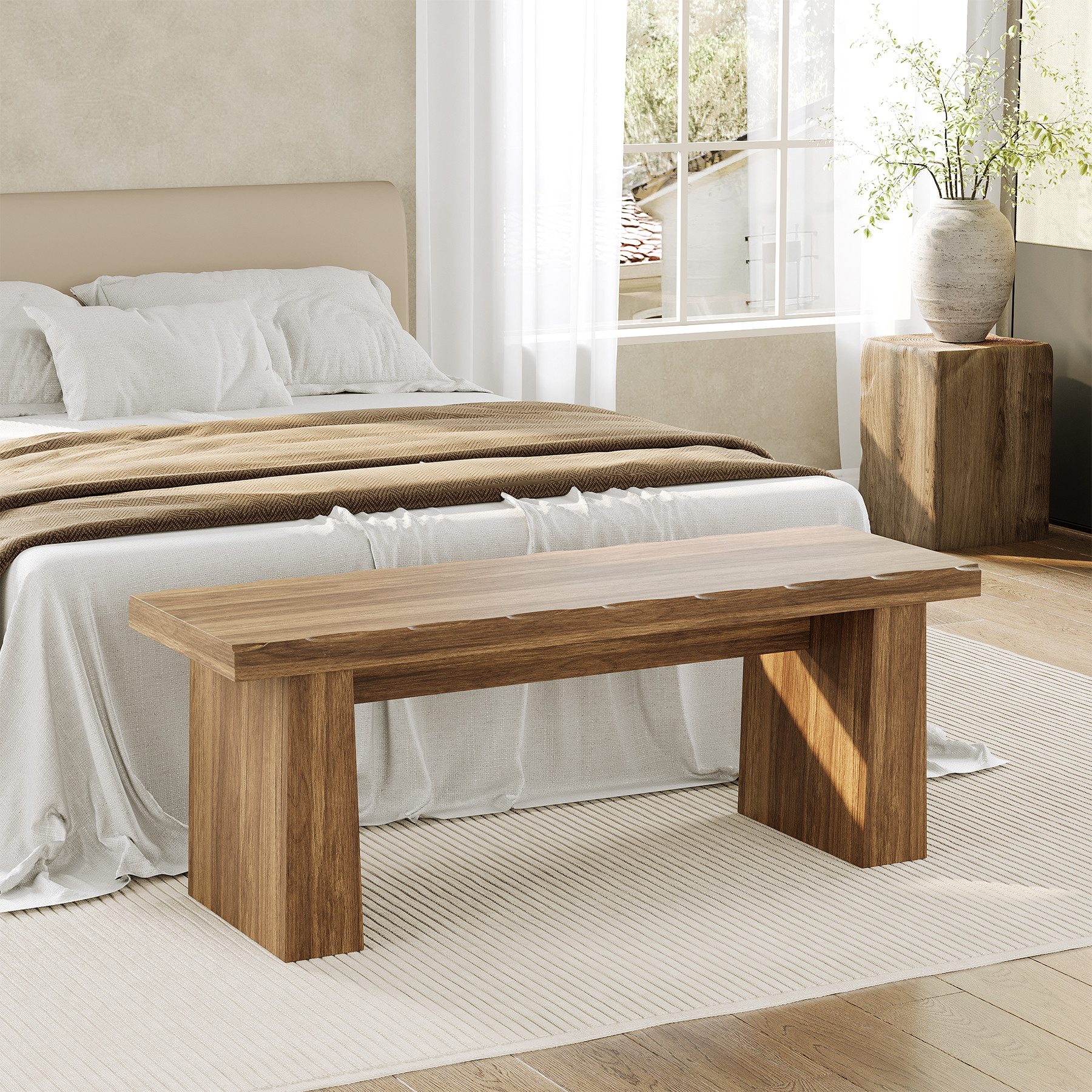 Tribesigns Schuhbank 120 cm Eingangsbank, Sitzbank aus Holz mit stabilem Gestell, (Landhaus-Holzbank, für Esszimmer, Wohnzimmer, Schlafzimmer, Flur, einfache Montage)