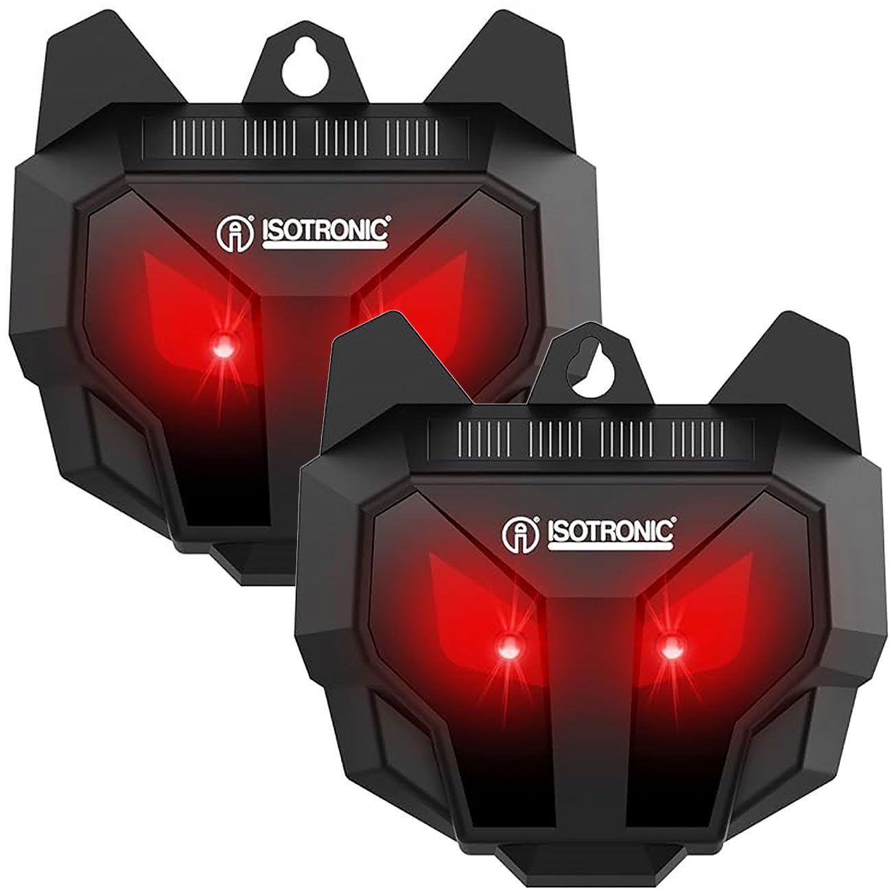 ISOTRONIC Wildwarner Solar Tierabwehr mit blinkenden LEDs, IP44 wetterfest 1er&2er-Set, 2-tlg., 1er-Set & 2er-Set, Dämmerungssensor und rot blinkende Nacht-LEDs