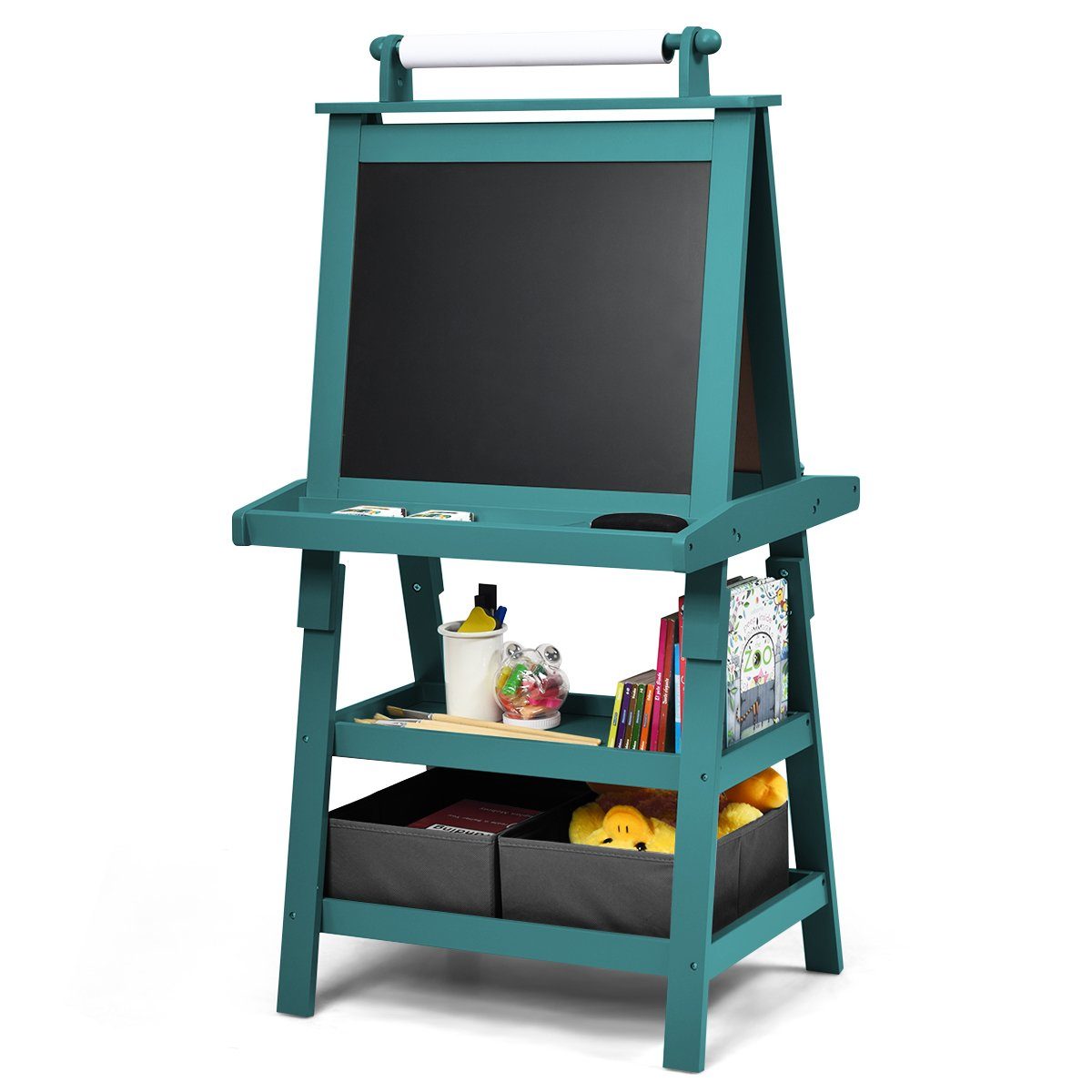 COSTWAY Standtafel Kinder Staffelei, doppelseitig, mit Magneten & 2 Boxen günstig online kaufen