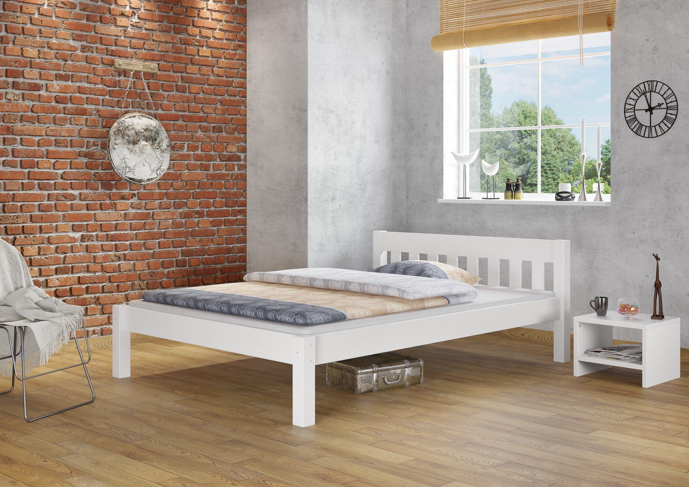 ERST-HOLZ Bett Breites Weißes Holzbett 120 günstig online kaufen