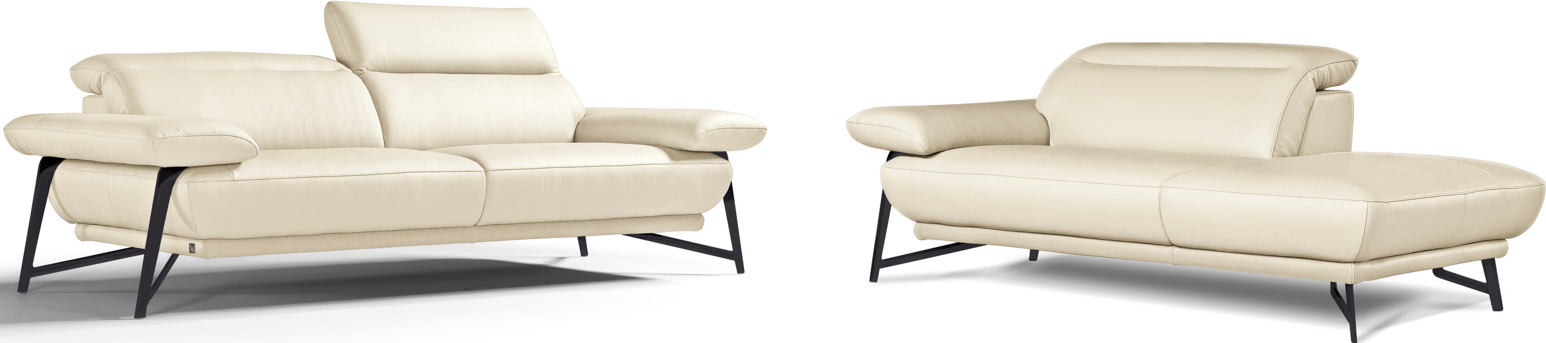 Egoitaliano Sofa Anais, Design mit hohem Sitzkomfort, Fußfarbe schattengrau, Set, Kopfteil verstellbar, Leder BULL, cremeweiß