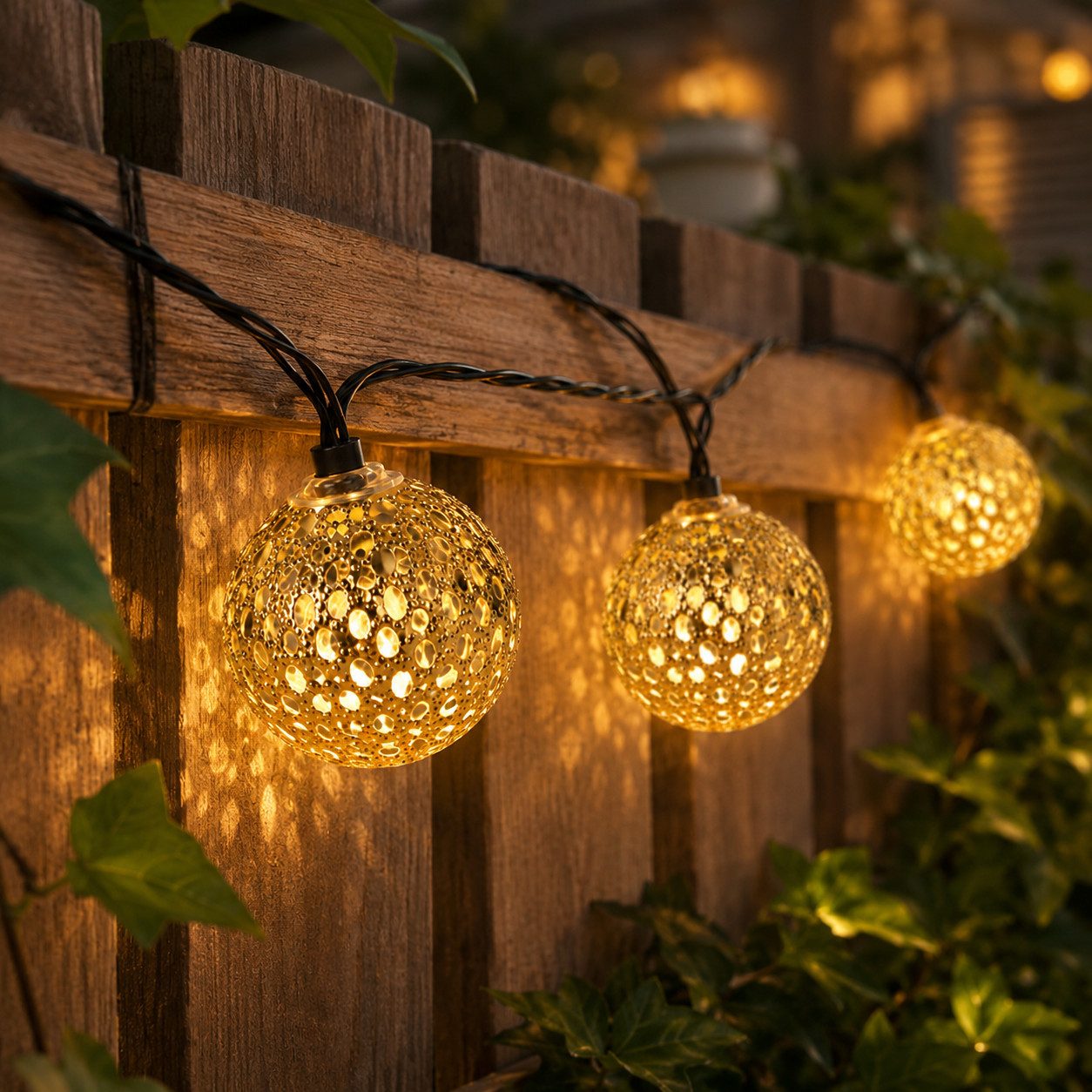 pedete LED Solarleuchte Outdoor Lichterkette LED Kugel-Lichterkette für Garten 5 M 20 Lampen, gartendeko, Warmweiß, solar lichterkette für außen, Garten Led Lampe Kugel Solar Lampen Für Außen Lichterkette Outdoor