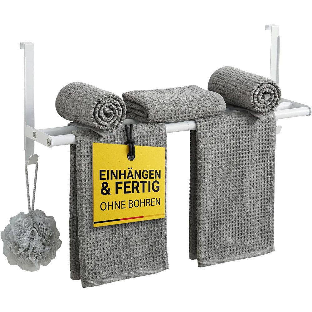 MDCASA Handtuchstange I Stabiler Handtuchhalter ohne Bohren für alle gängigen Türen, Längenverstellbar 43 bis 80 cm, inkl. Kratzschutz