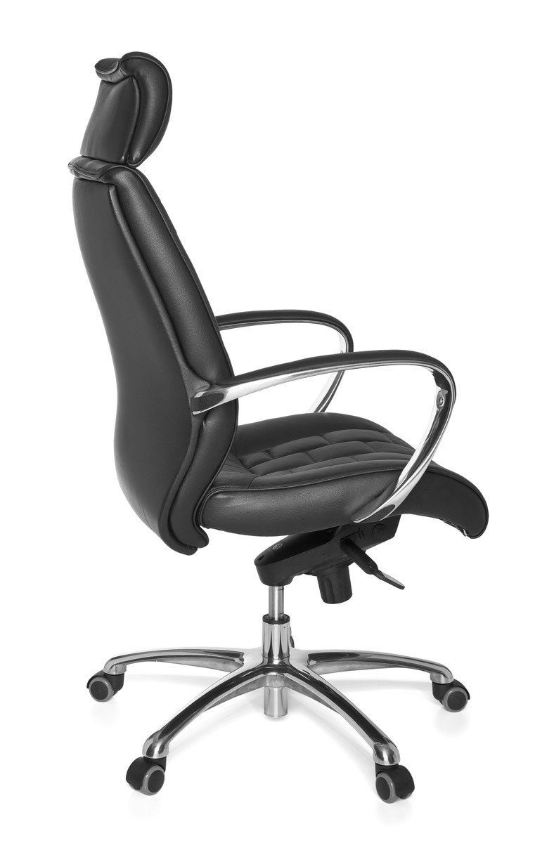 FINEBUY Chefsessel bis Drehstuhl kg, FB35866 Wippfunktion Schreibtischstuhl (Echtleder mit 120 Bürostuhl X-XL), schwarz