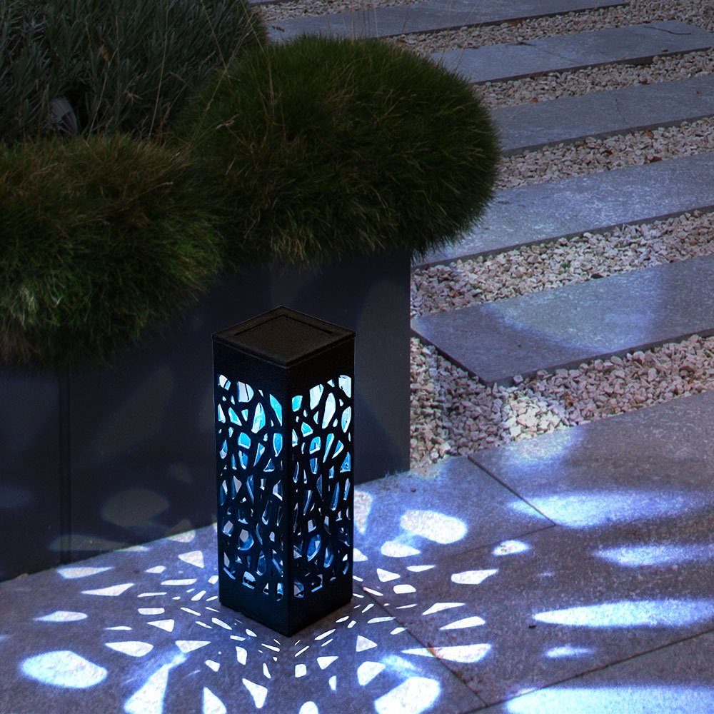 etc-shop LED Solarleuchte, LED-Leuchtmittel fest verbaut, LED Solar Steck Lampe anthrazit Garten Weg Dekor Stanzungen