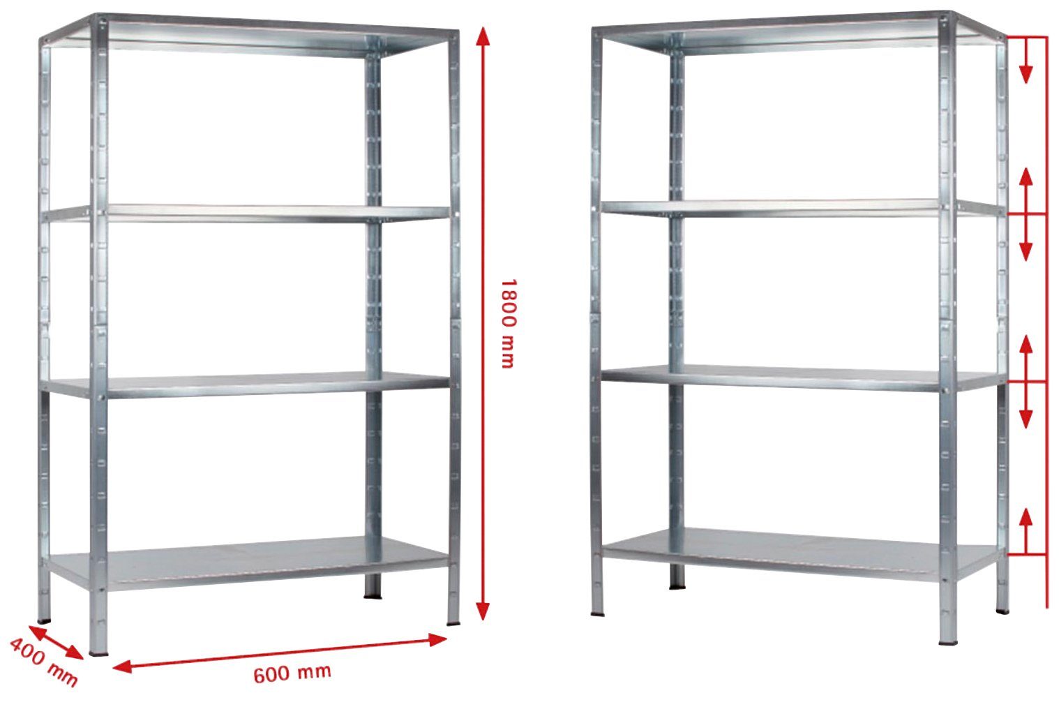 Böden 4 Regalwelt verzinkt, 1800x600x400 Stecksystem-Grundregal, mm, Metall SCHULTE Steckregal