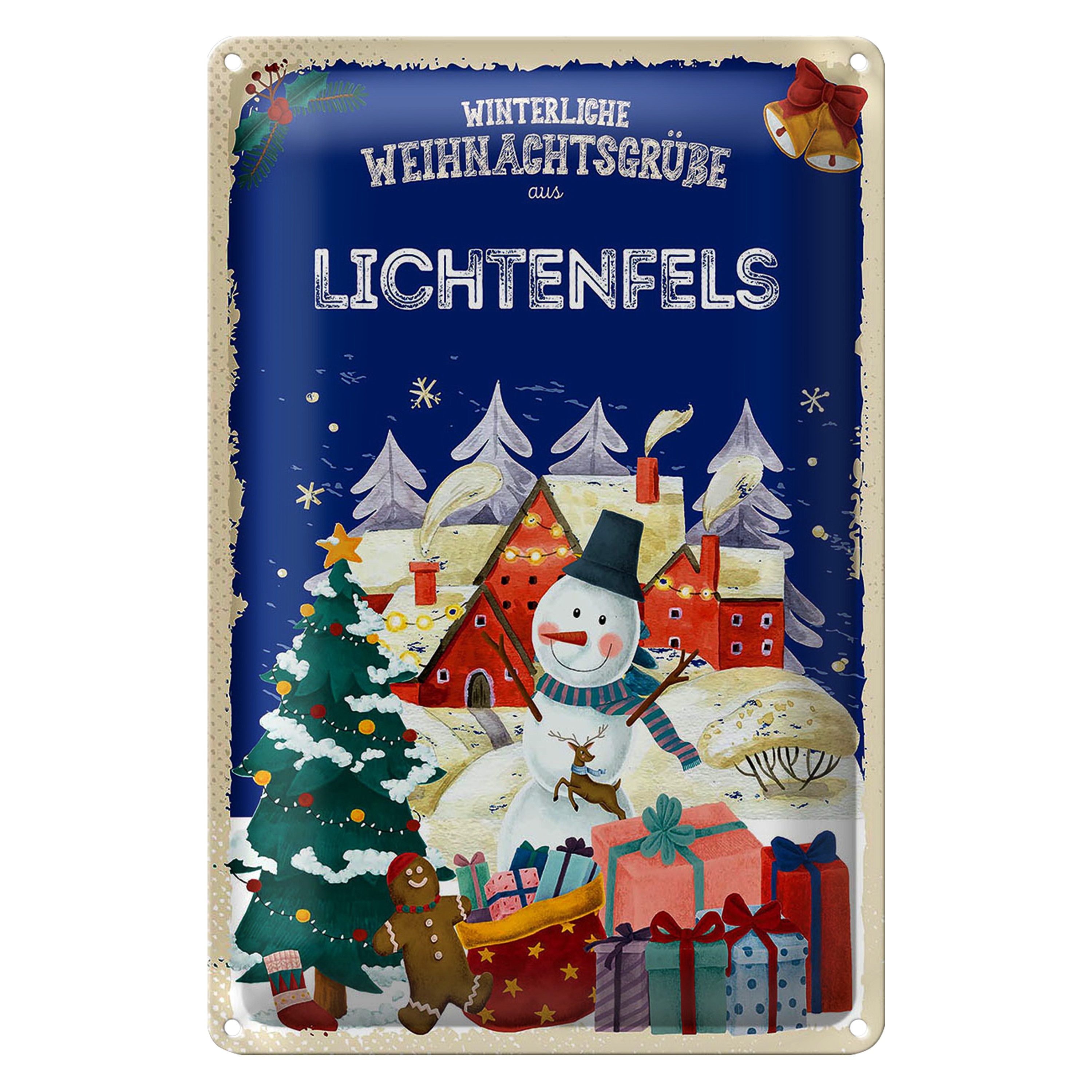 Roomando Metallschild Blechschild Weihnachtsgrüße LICHTENFELS 20x30cm