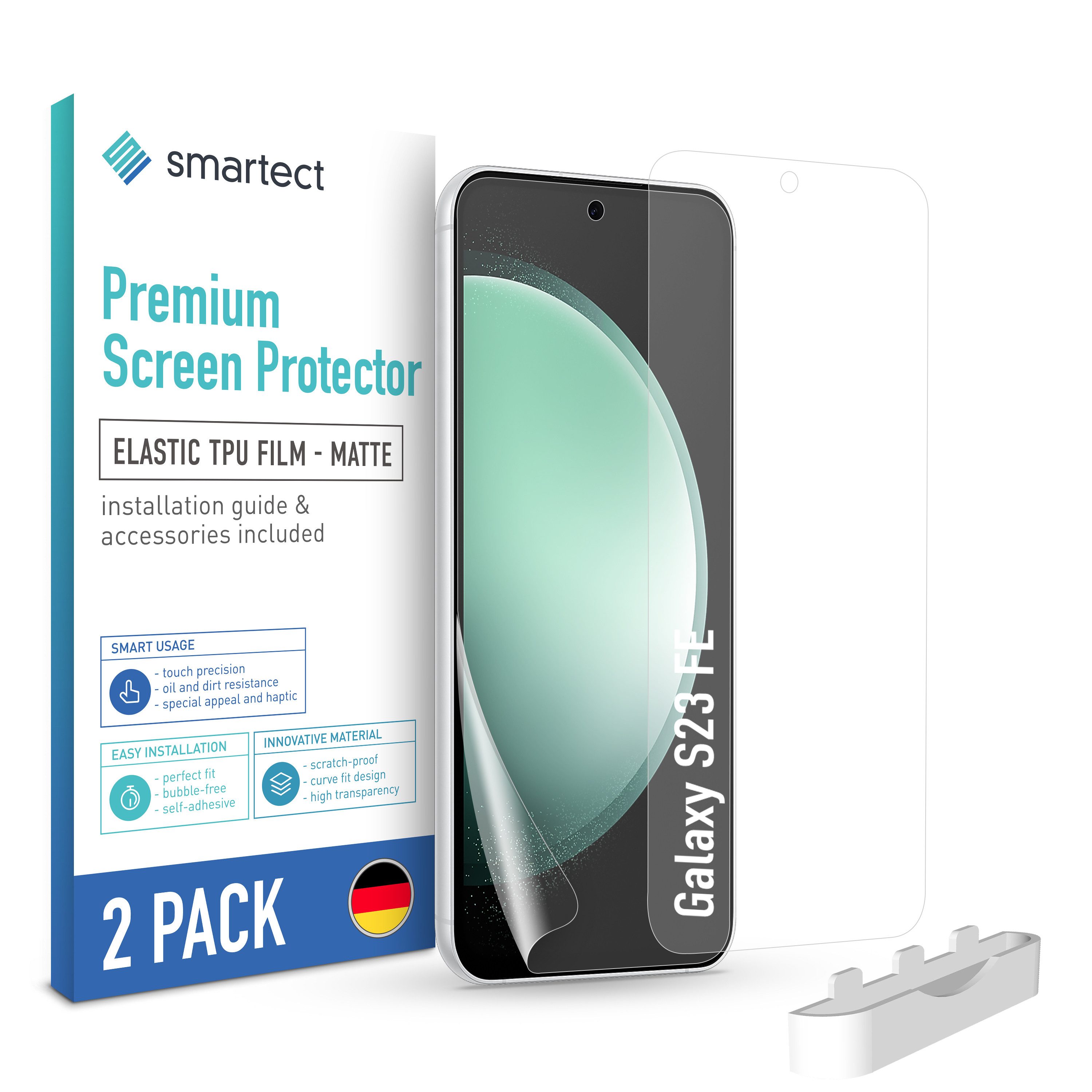 smartect Displayschutzfolie 2X TPU Schutzfolie Matt für Samsung Galaxy S23 FE für Samsung Galaxy S23 FE, Set, 2 Stück, Entspiegelt, Kratzfest, Blasenfrei, Oleophob, Fingerabdruck kompatibel