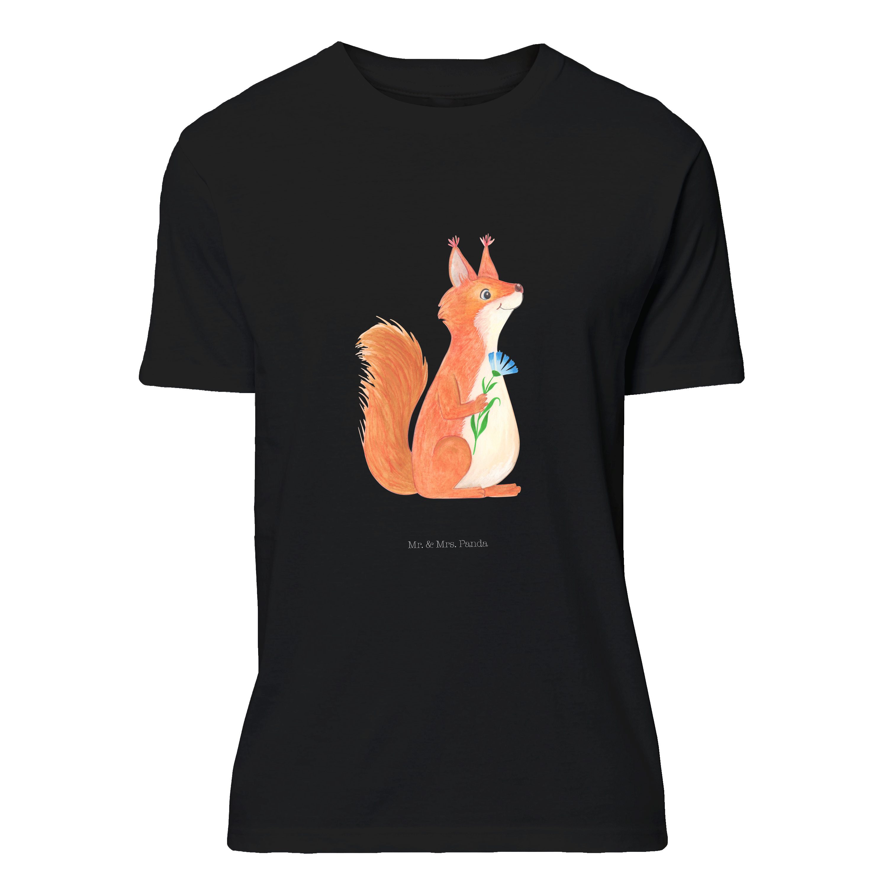 Mr. & Mrs. Panda T-Shirt Eichhörnchen Blume - Schwarz - Geschenk, Geburstag, lustige Sprüche, (1-tlg)