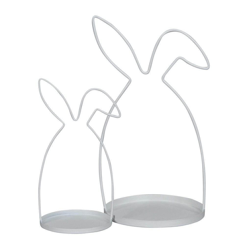 Posiwio Dekoobjekt 2tlg. Dekoteller HASE weiß aus Metall Tablett mit Hasensilhouette Oste