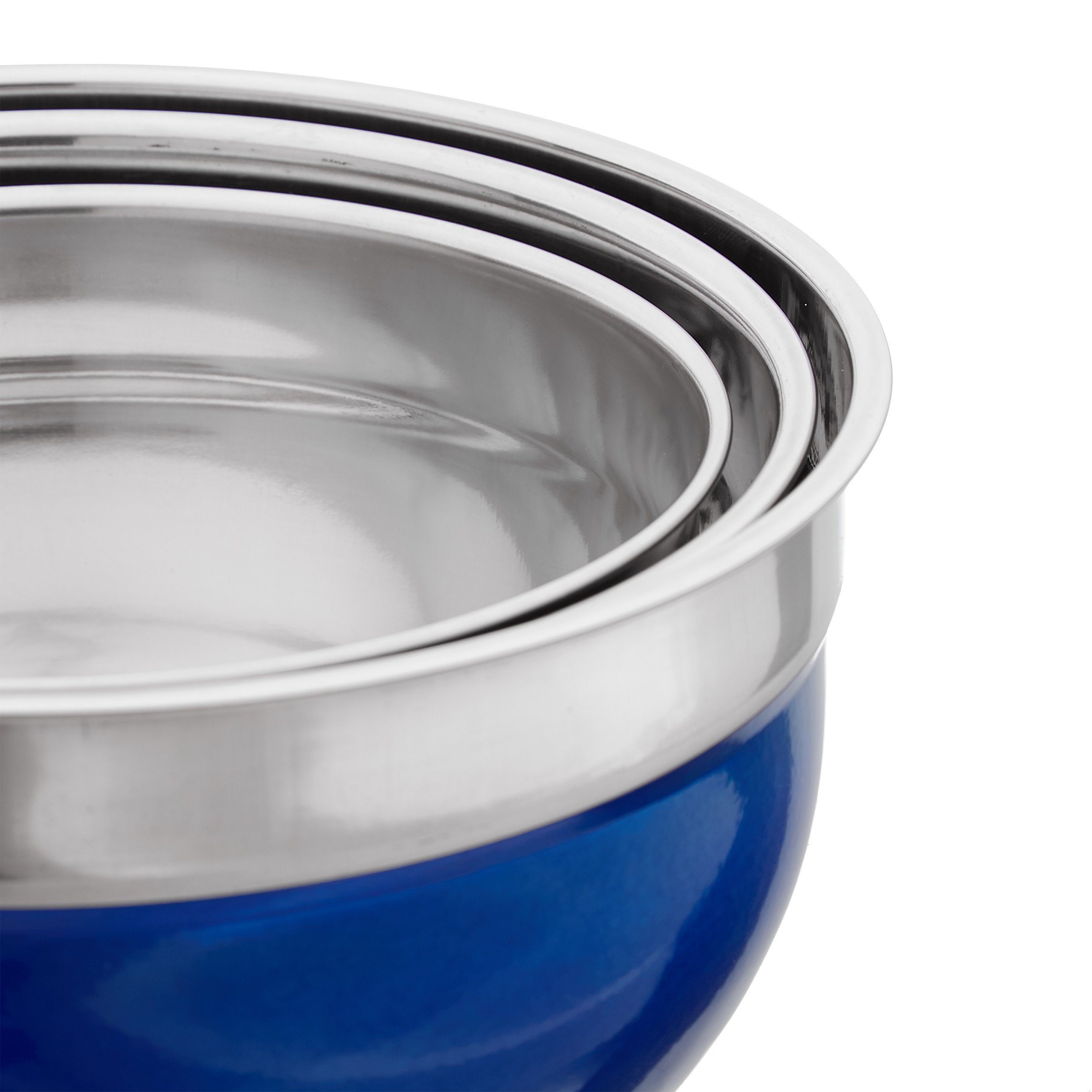 Transparent Schüssel Deckel Dunkelblau relaxdays Schüssel mit Blau 3-teilig, Edelstahl, Silber Set
