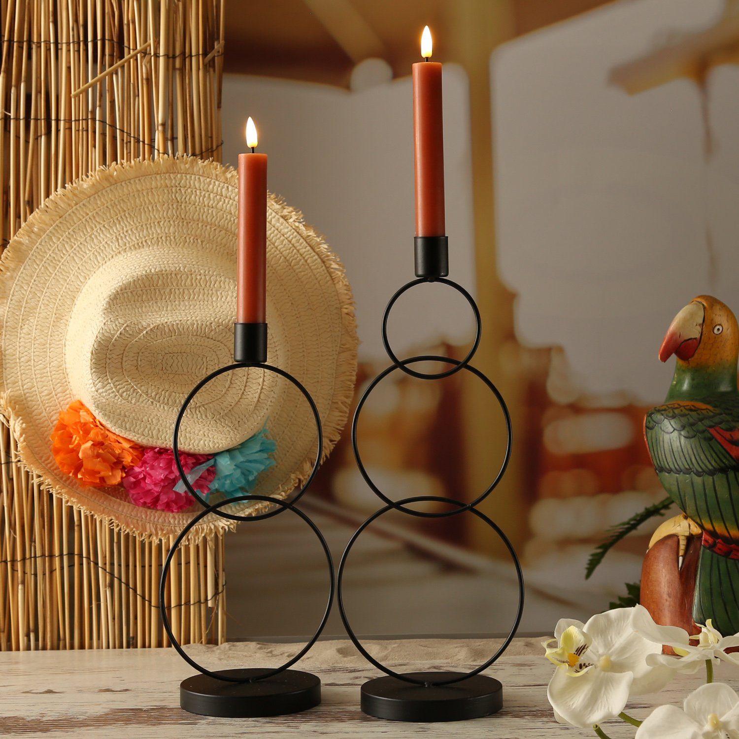 MARELIDA Kerzenhalter Stabkerzenhalter Kerzenständer 2 u. 3 Ringe Tafelkerzenhalter 2er Set (2 St)