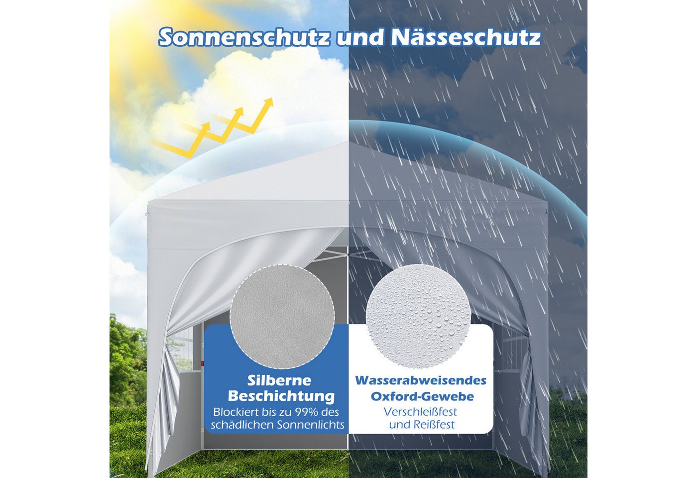Thumbnail - COSTWAY Faltpavillon, mit 4 Seitenteilen, Gartenzelt mit 4 abnehmbaren Seitenwänden, 3 Höhen
