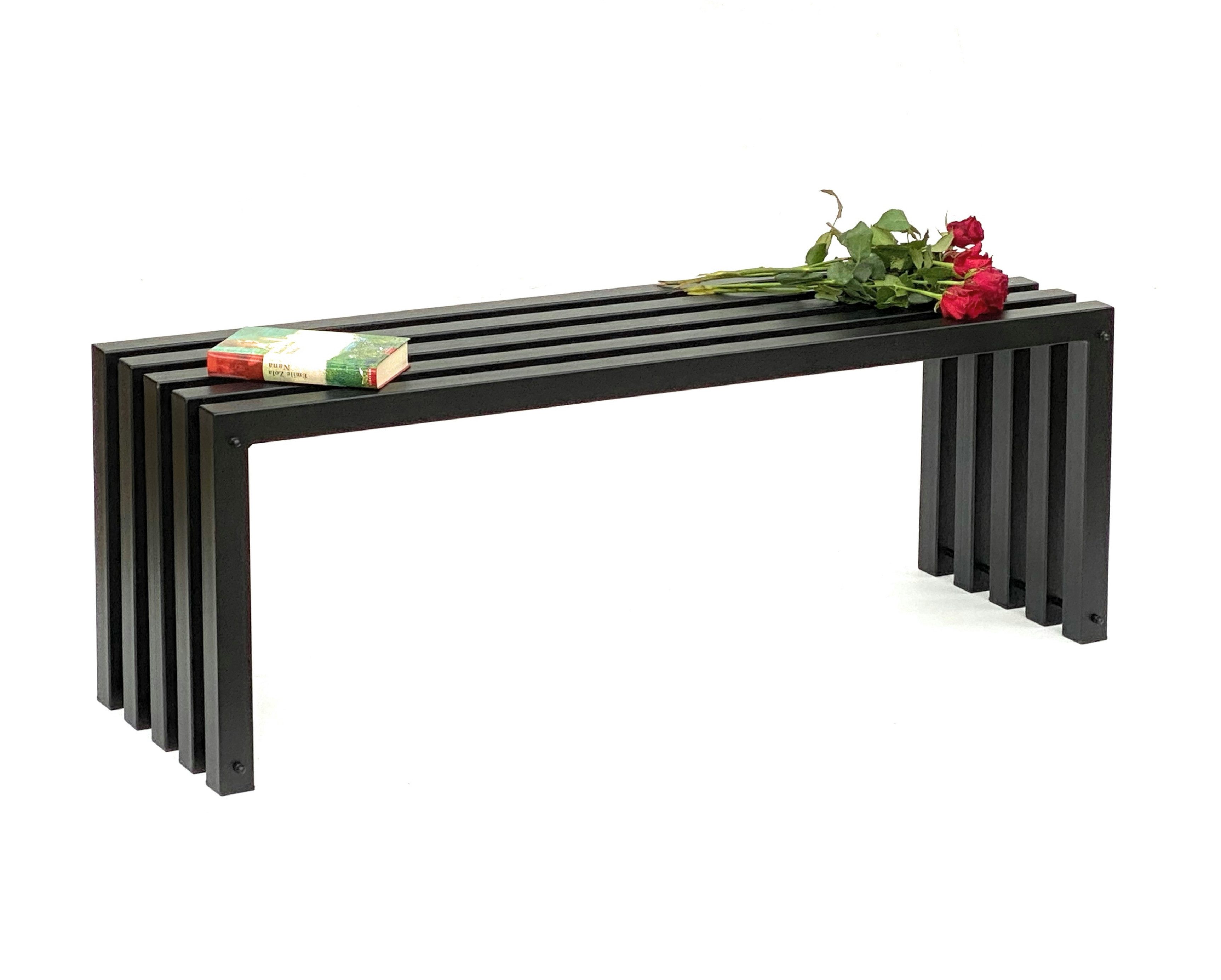 DanDiBo Gartenbank Metall Massiv Wetterfest Schwarz 60-120 cm Sitzbank Modern Ida, auch als Kaminholzregal ideal