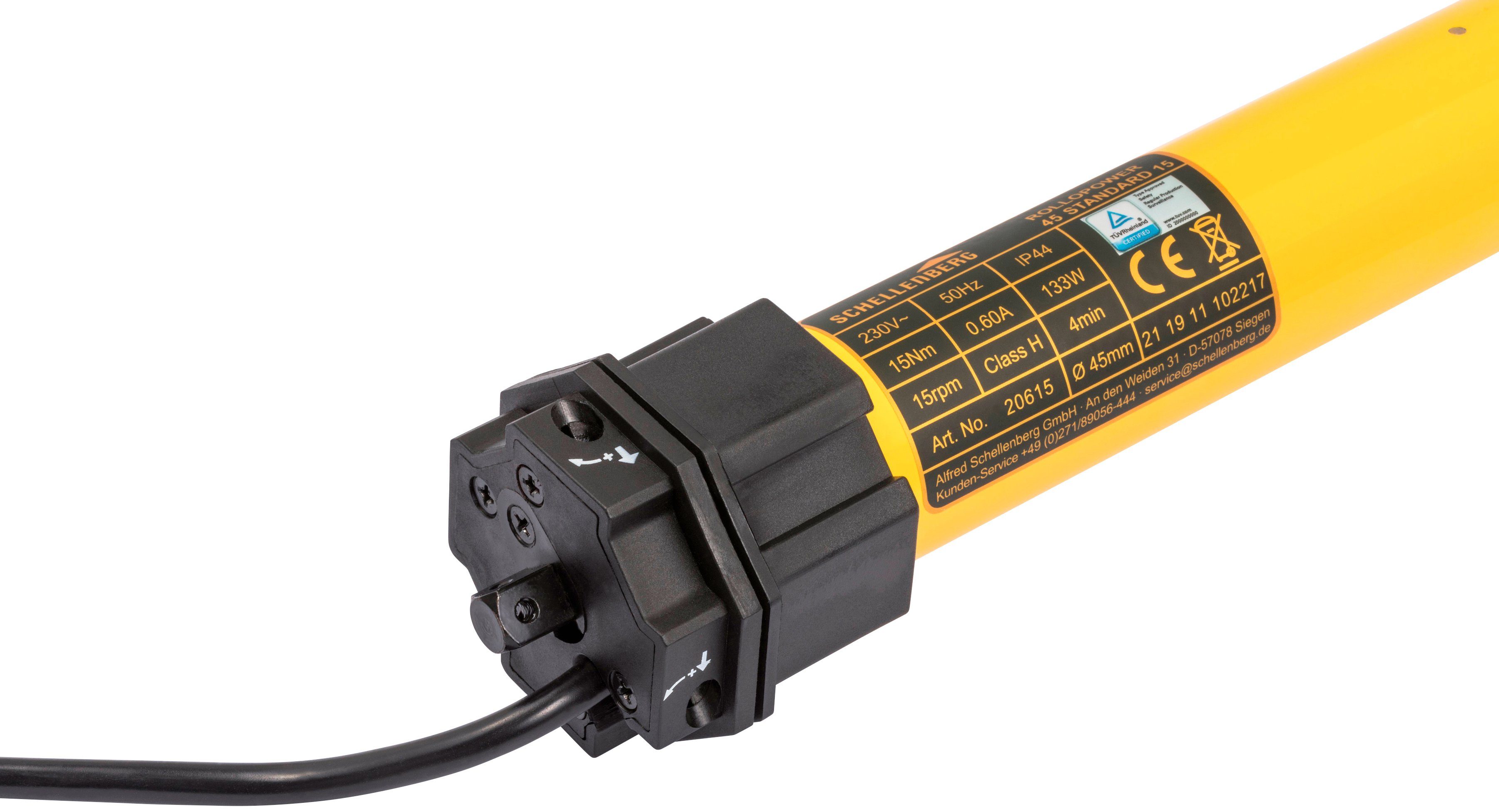 SCHELLENBERG Rollladenmotor Standard, Rohrmotor mit mechanischer Endlageneinstellung, geeignet für 60 mm Rollladenwelle, Maxi, 15 Nm, Zugkraft 25 kg