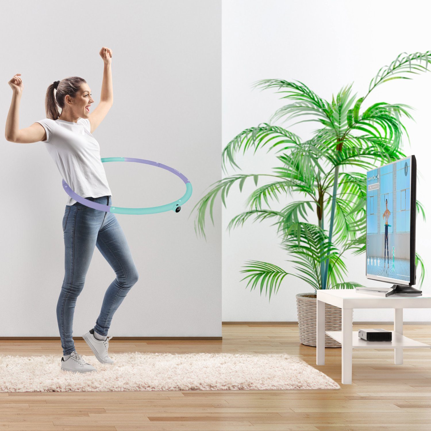 AsVIVA Hula-Hoop-Reifen Smart MOVE-IT AsVIVA Fitness-App Fitnessreifen Kalorienmesser, HH1 kompatibel,EVA-Schaumstoffummantelung,LED-Display Zeitmesser, Bluetooth Bluetooth, (mit Durchmesser), Hula Hoop variabler