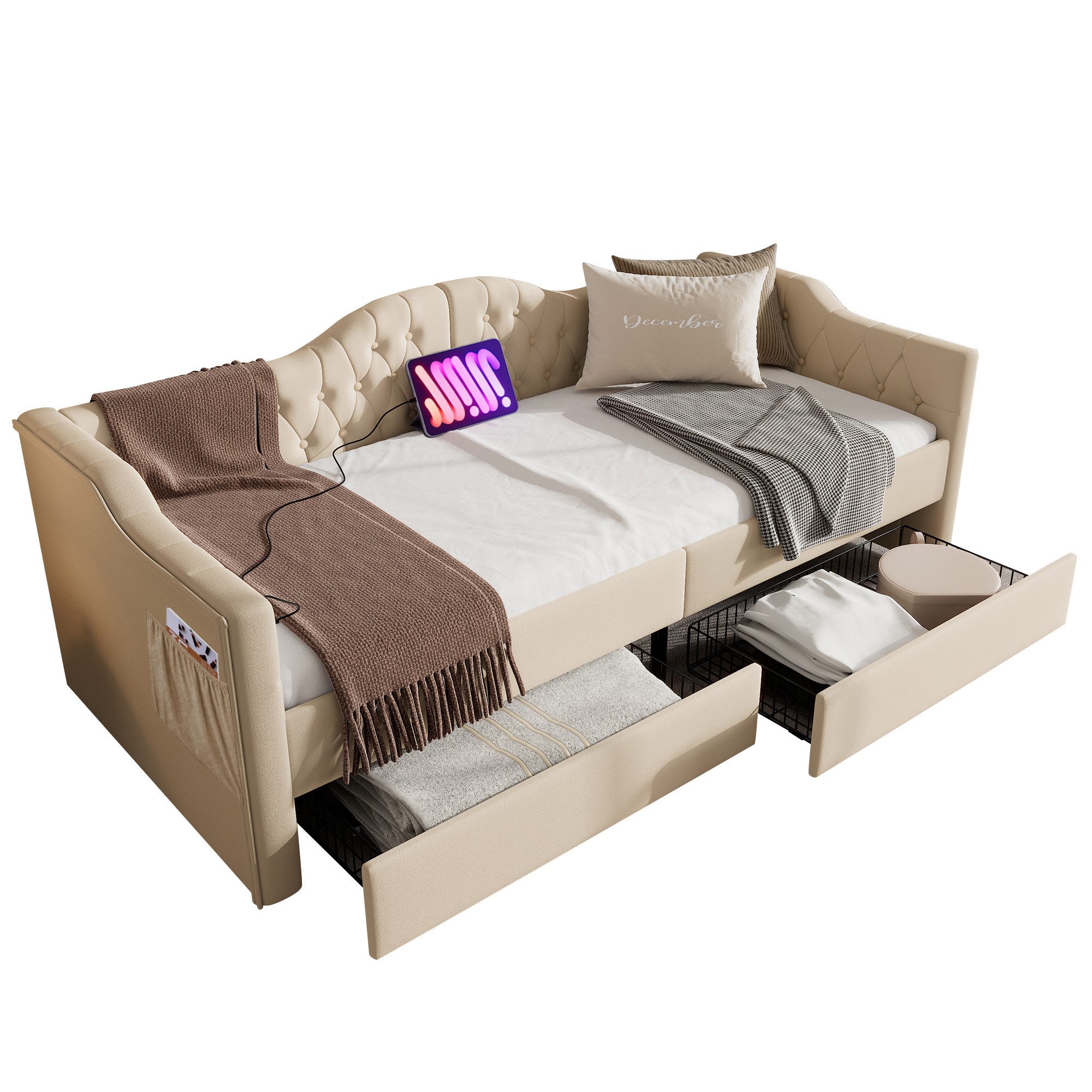 BlingBin Einzelbett Polsterbett Stauraumbett Tagesbett 90×190/200cm günstig online kaufen