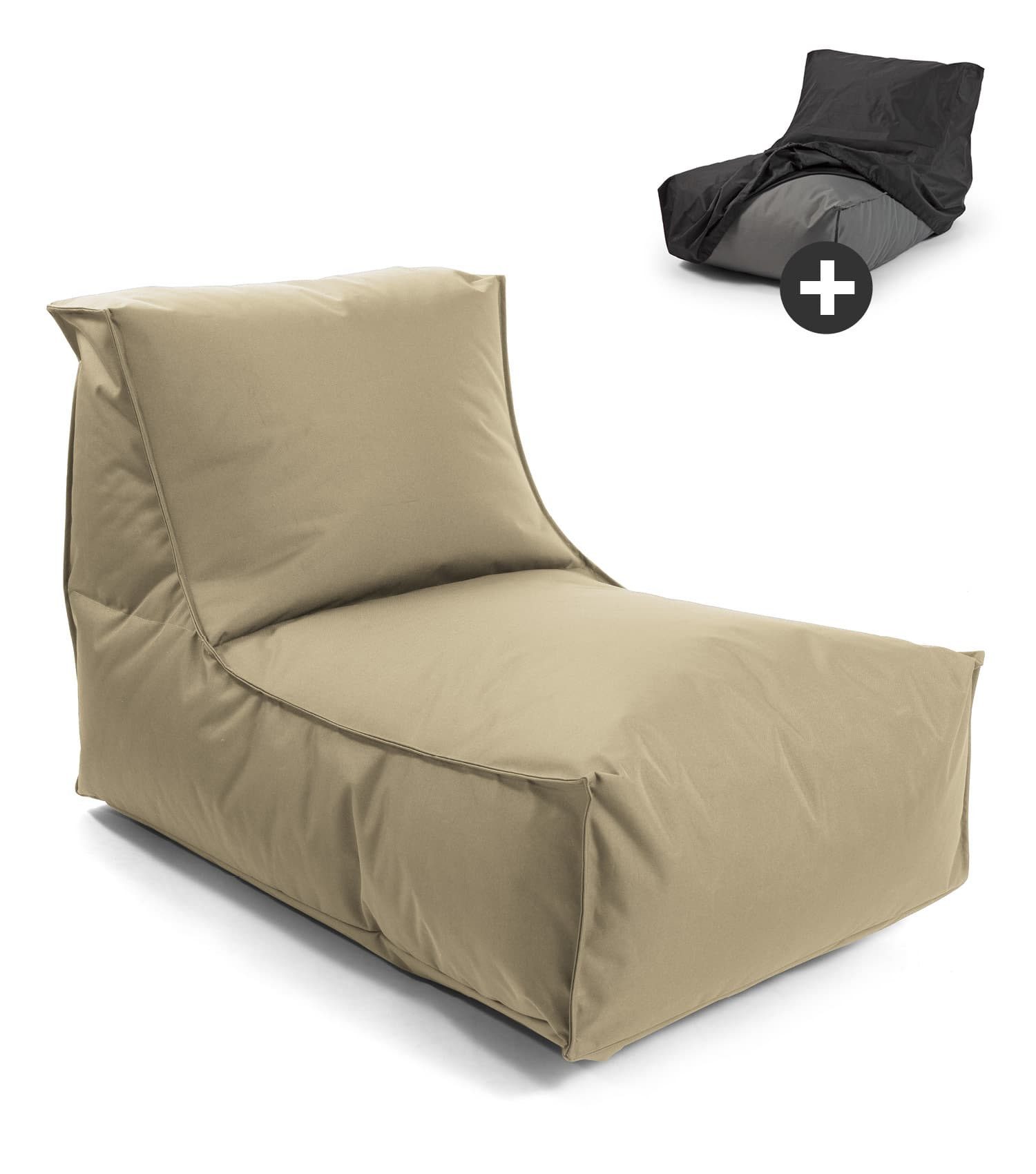 mokebo Sitzsack Der Sundowner (mit Schutzhülle), Made in Germany, Bean Bag Outdoor, Sitzsack, Relaxliege in Beige-Khaki