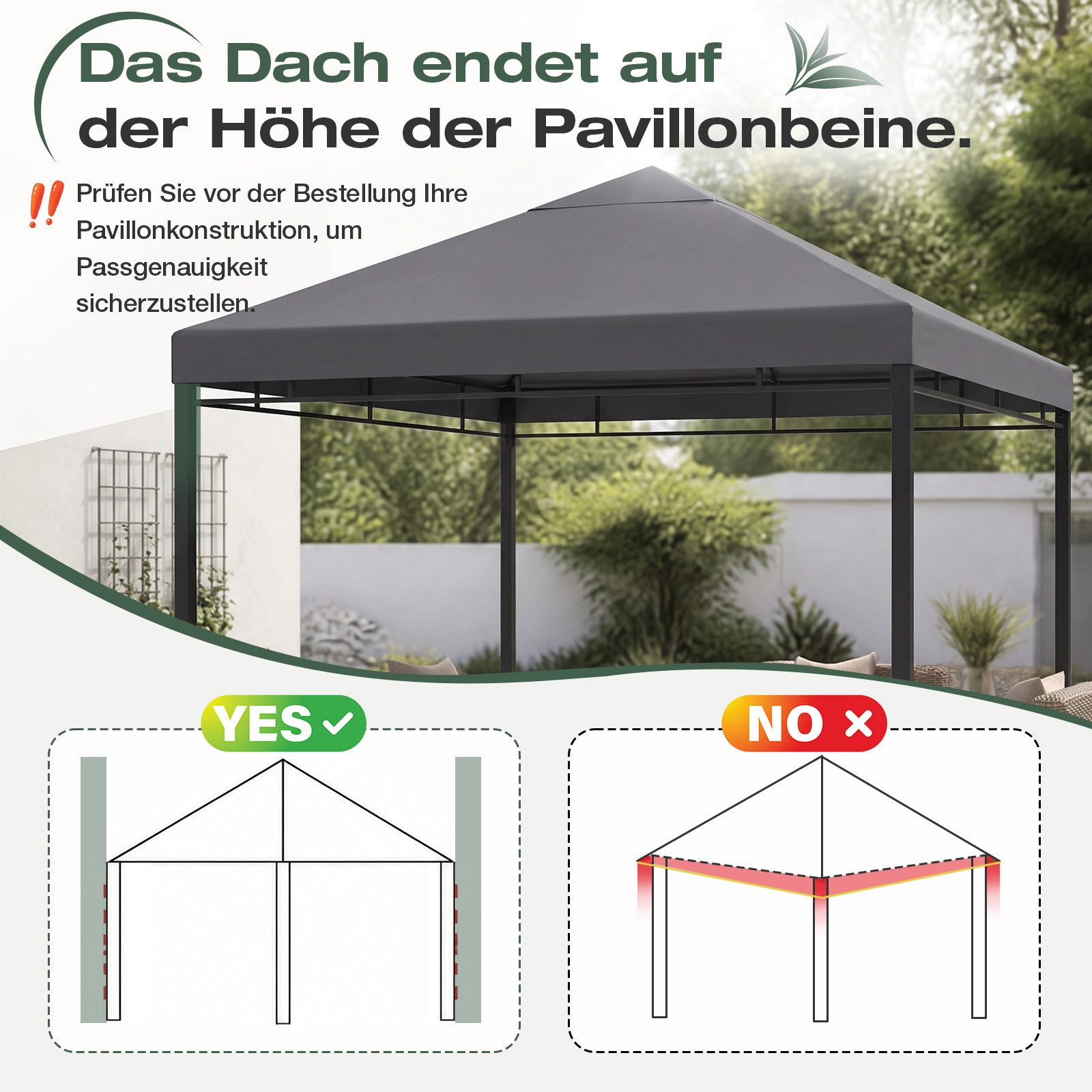 Sekey Pavillon-Ersatzdach Pavillondach 3x3 Ersatzdach Wasserdicht, 800D Polyester, mit Doppelter PU-Beschichtung, für Gartenpavillon 3 x 3 m – Bild 4 von 5