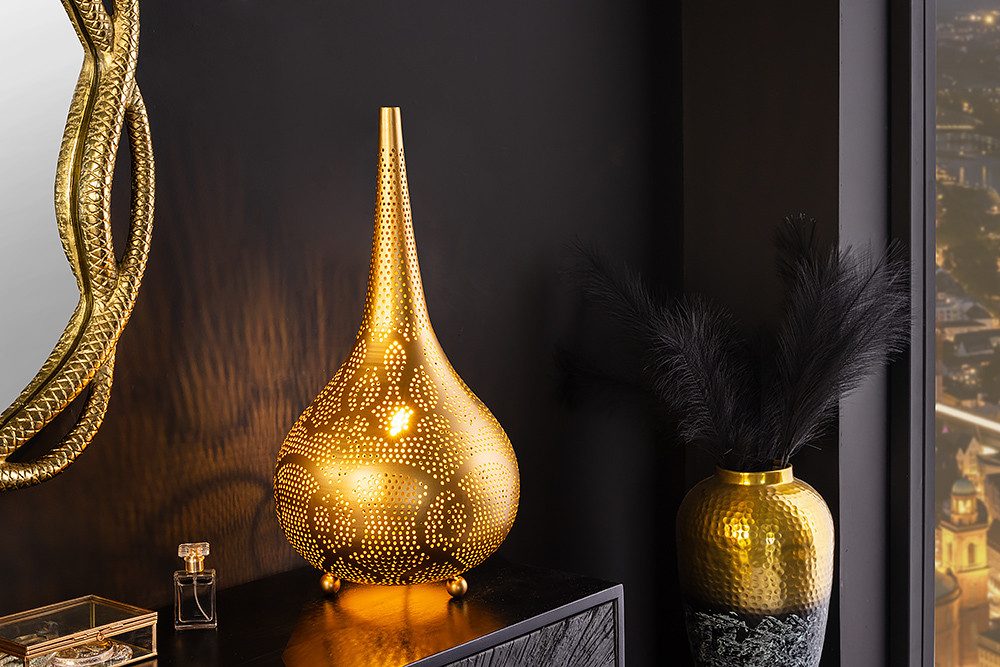 riess-ambiente Stehlampe ORIENT LIVING 50cm gold · Stehlampe aus Eisen in Tropfenform, Ein-/Ausschalter, ohne Leuchtmittel, mit Lampenschirm · handmade · Wohnzimmer/Schlafzimmer · Design