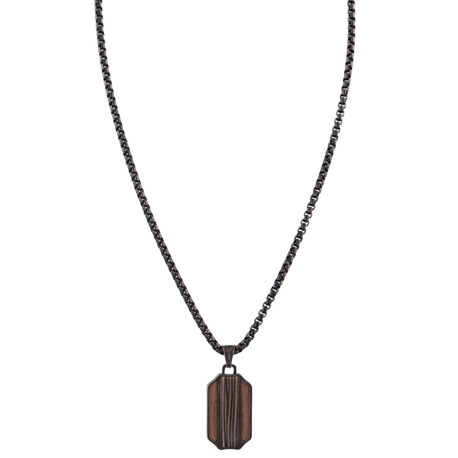 Holzkern Kette mit Anhänger Herren-Edelstahl Marked Walnuss/Kupferfarben