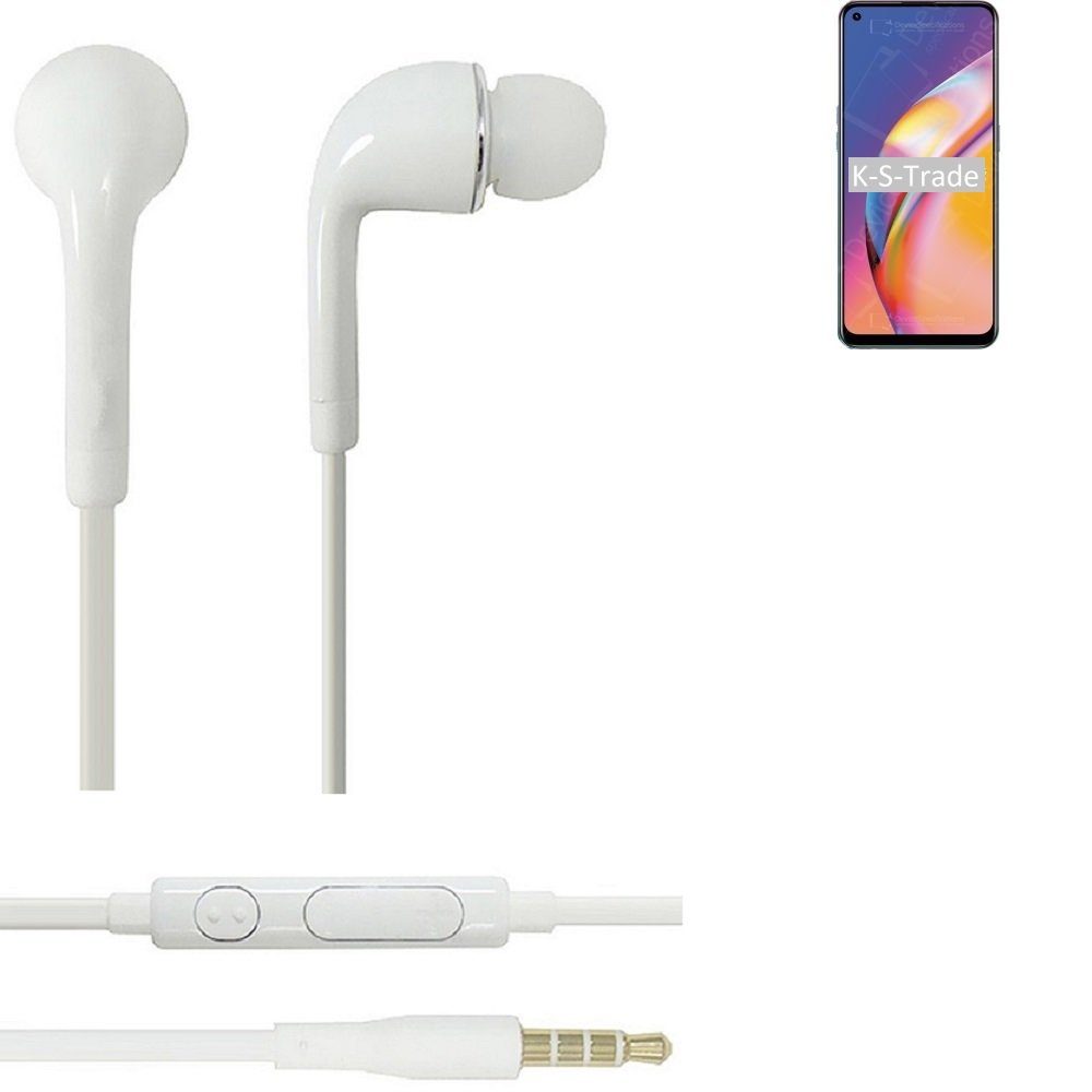 K-S-Trade für Oppo A94 In-Ear-Kopfhörer (Kopfhörer Headset mit Mikrofon u Lautstärkeregler weiß 3,5mm)
