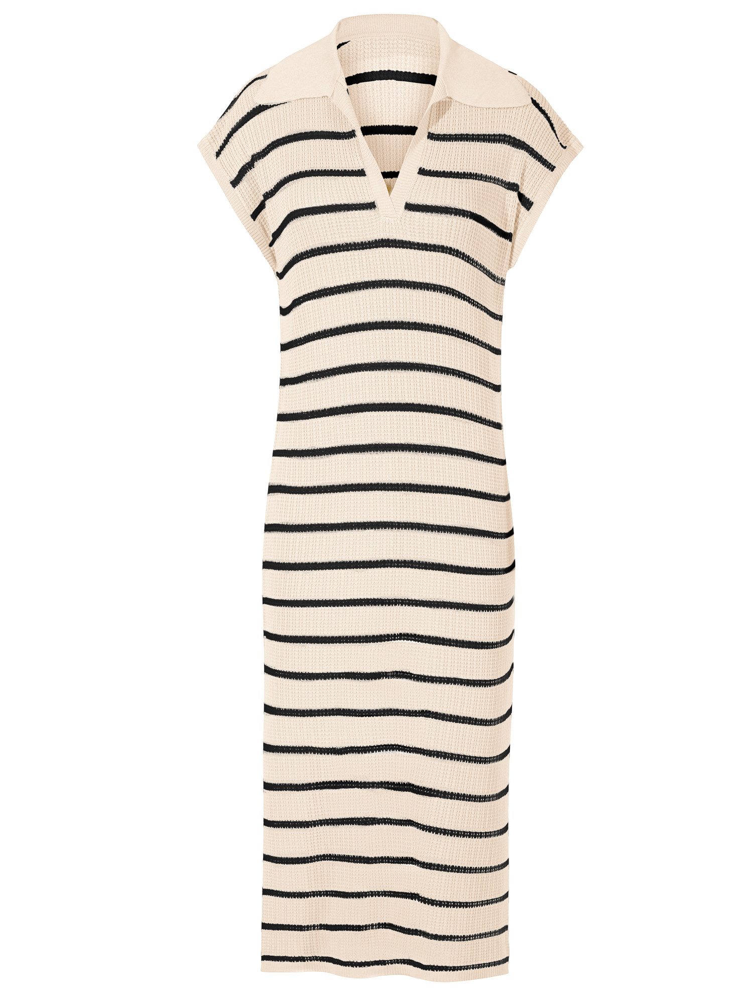 Strickkleid Damen Gestreiftes Kleid mit V-Ausschnitt