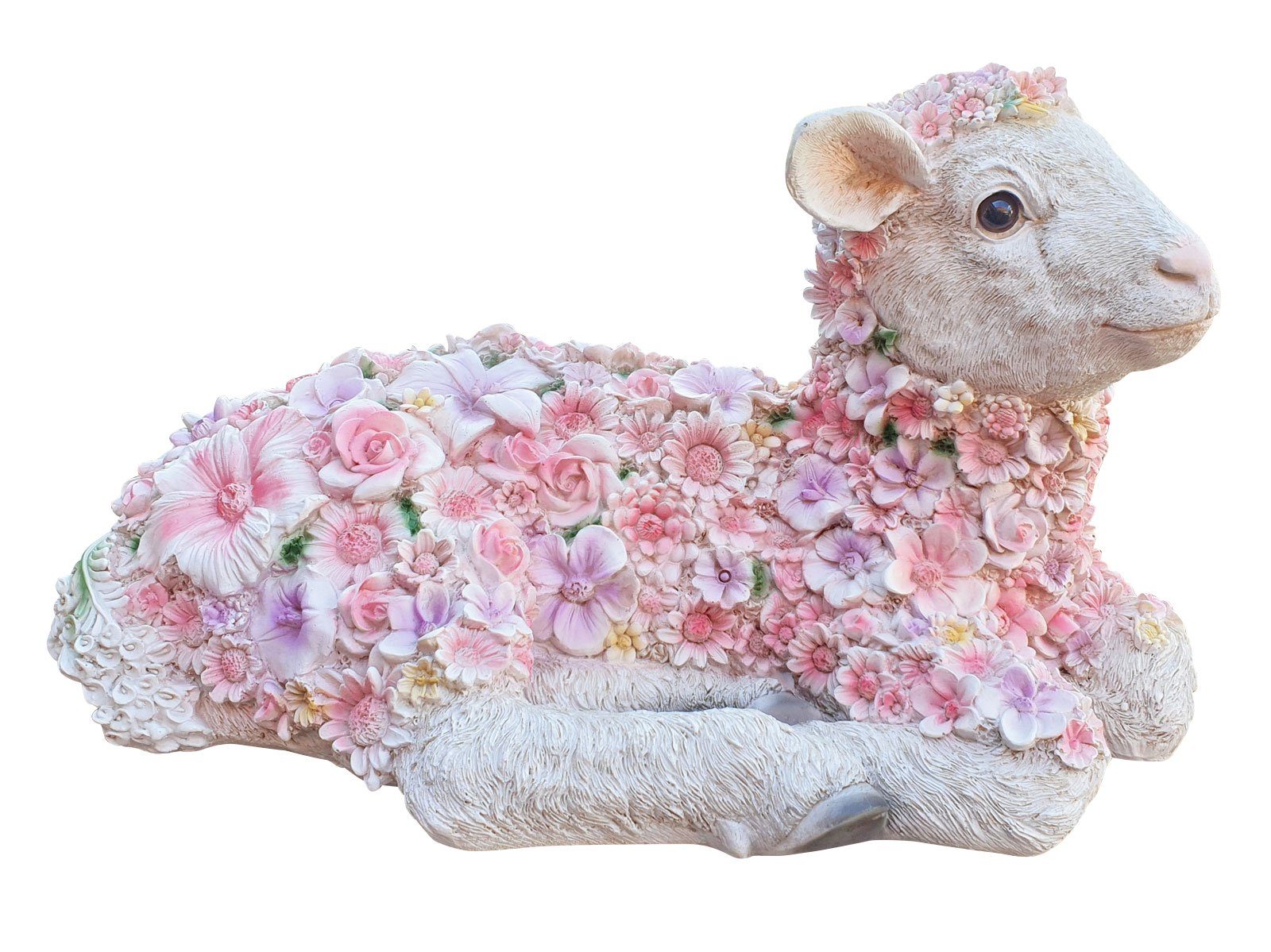 Gartendeko Lamm Schaf liegend (1 Blumen, Fachhandel wetterbeständig, mit Gartenfigur St), Plus