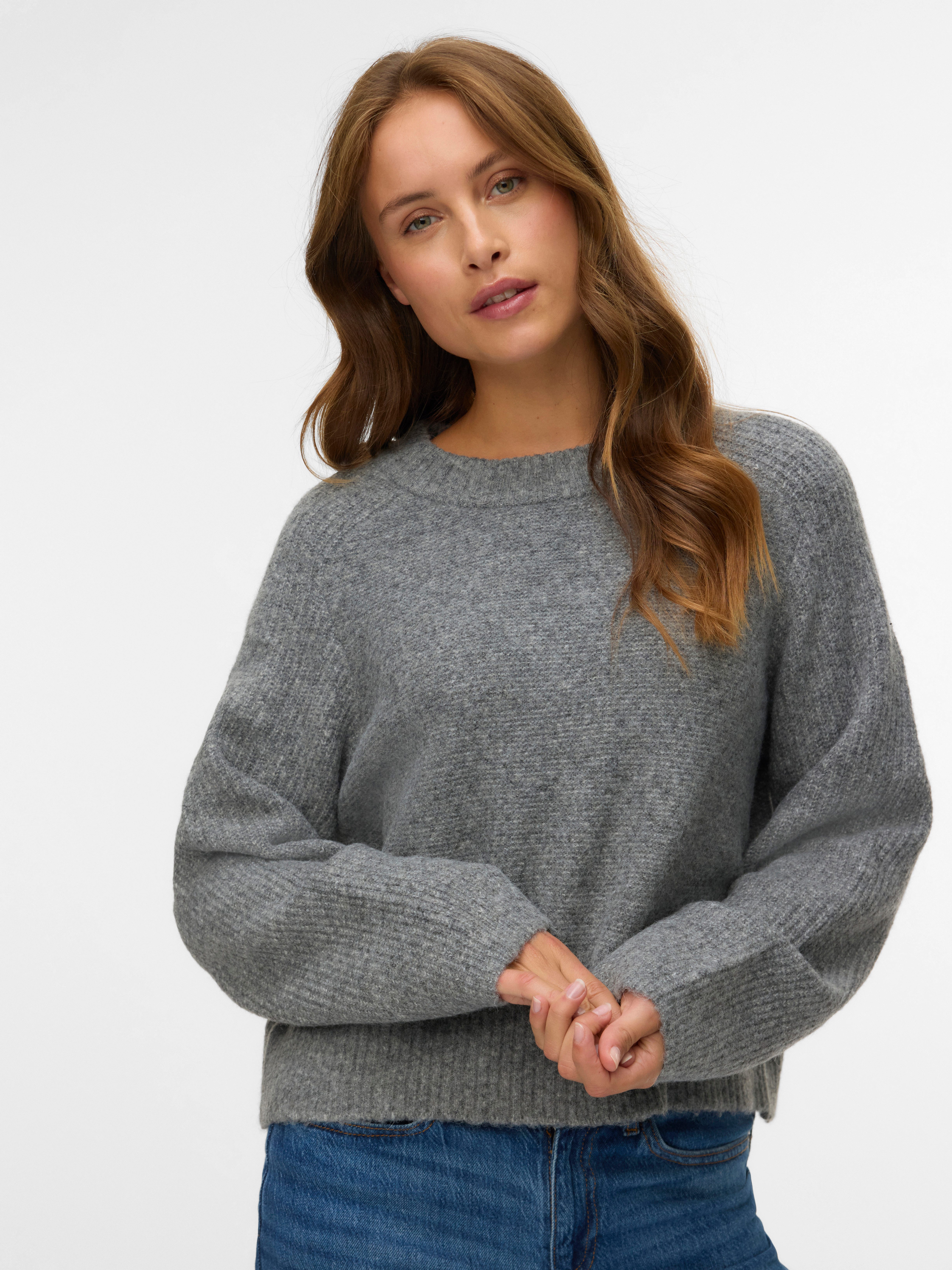 Vmbang Ls High Neck Zip Cardig Medium Grey Melange