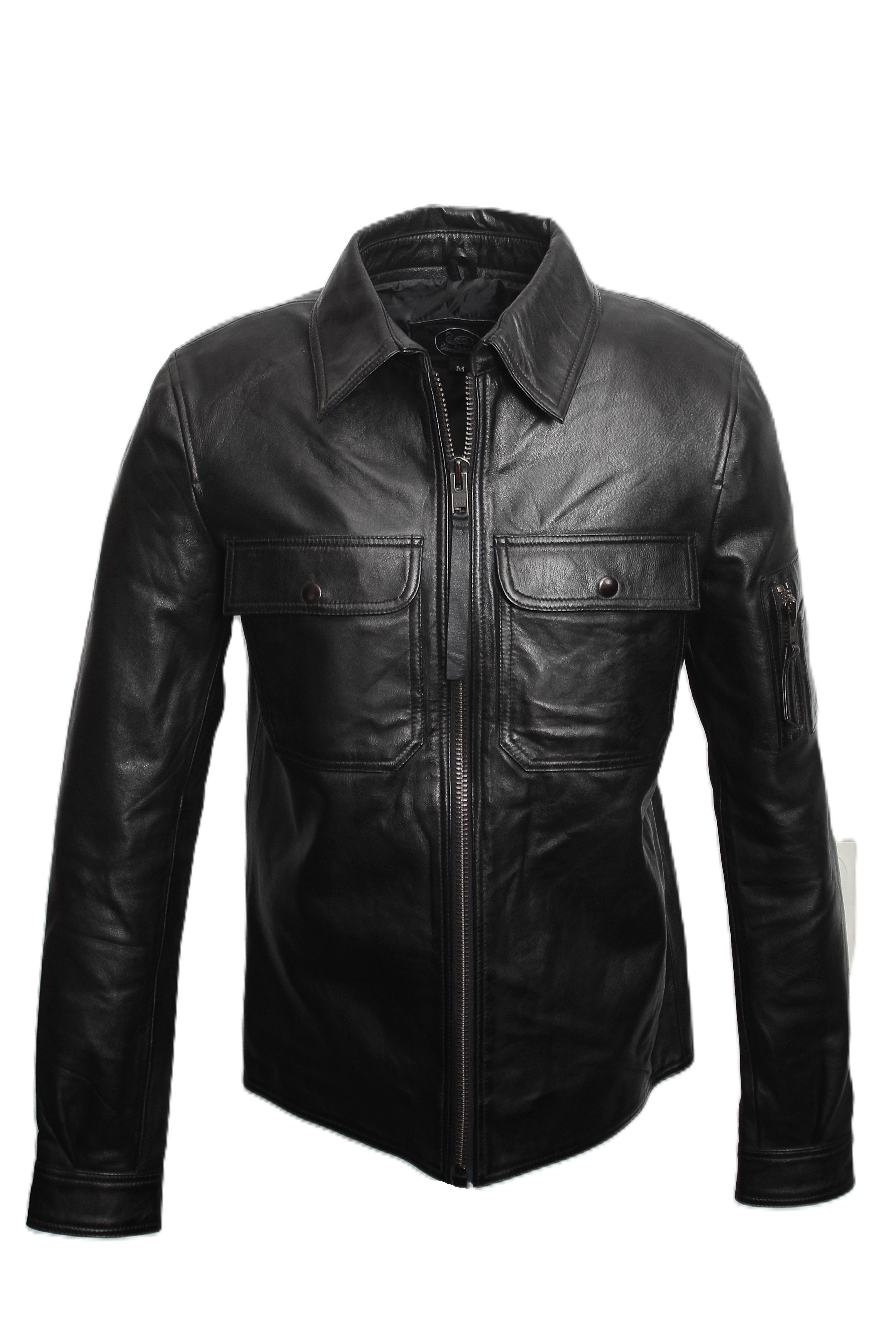 Be Noble Lederjacke Cool Man Lässige Lederjacke mit Brusttaschen aus weichem Lammnappa
