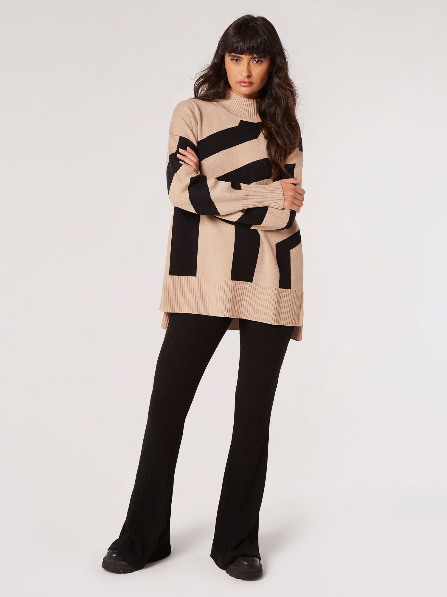 Apricot Streifenpullover Oversized Pullover (1-tlg) mit überschnittenen Schultern
