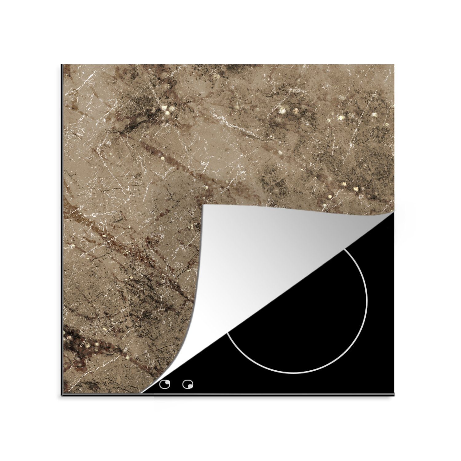 Ceranfeldabdeckung, Muster 78x78 küche Braun, - Vinyl, Marmor (1 für MuchoWow Herdblende-/Abdeckplatte cm, - tlg), Arbeitsplatte