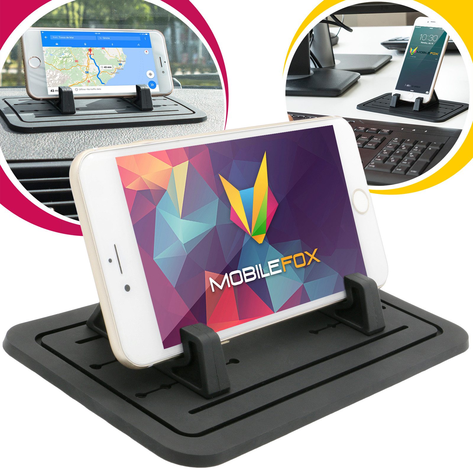 Mobilefox Smartphone-Halterung KFZ Anti-Rutsch Matte Handy Halterung Auto Halter Tisch Ständer