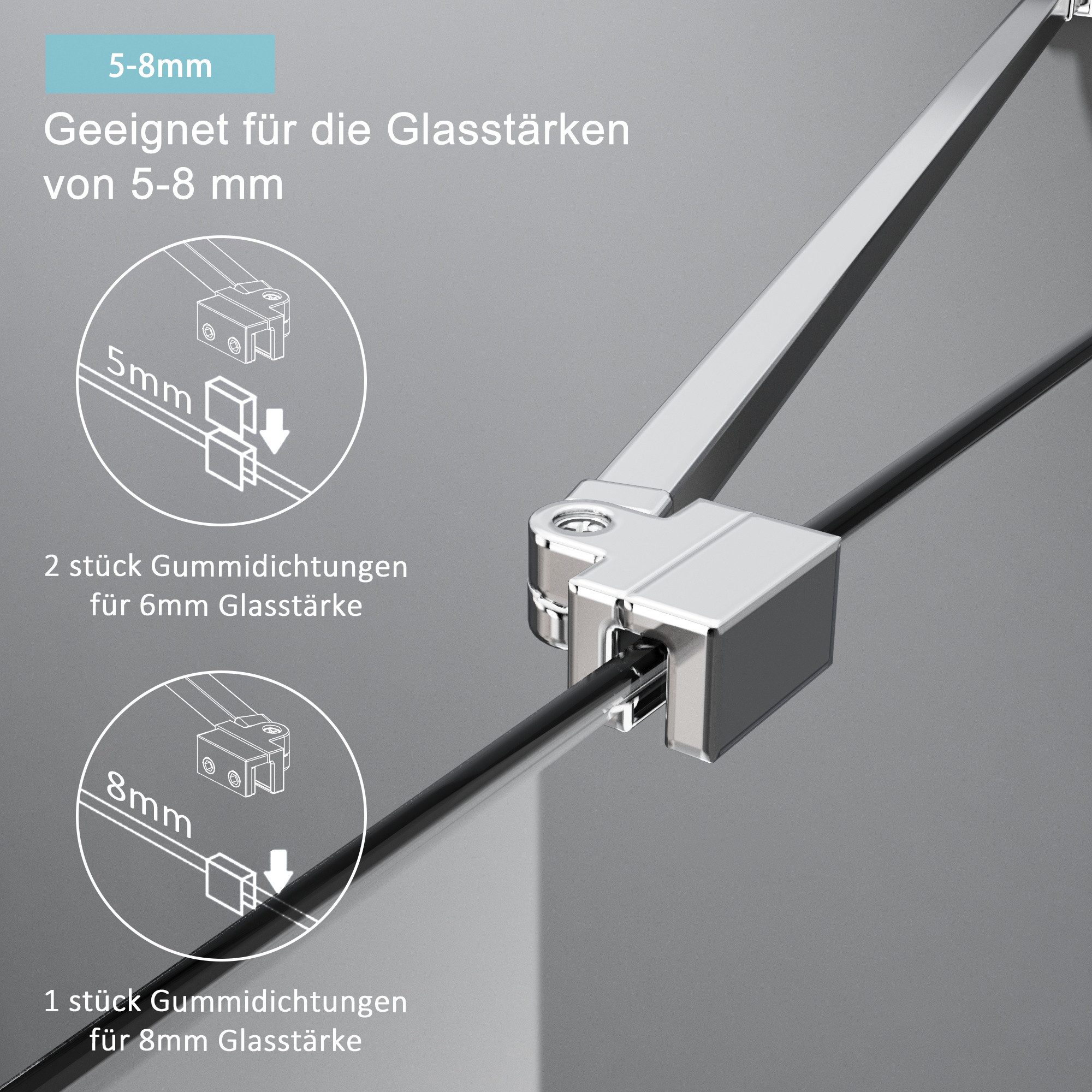 Boromal Duschwand-Stabilisationsstange für 4-8mm haltestange duschwand 50cm 180° Drehbar, (Stabilisator, rechteckig), für Walk In Duschwand Duschabtrennung Dusc – Bild 5 von 5